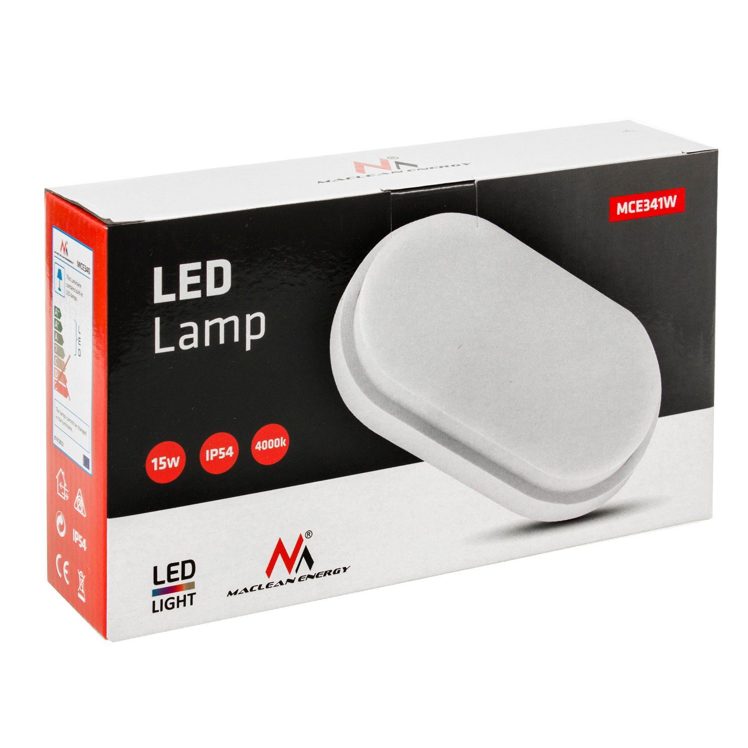Maclean LED Deckenleuchte MCE341, Wand- IP54 grau/weiß LED 15W 1100lm und Deckenleuchte