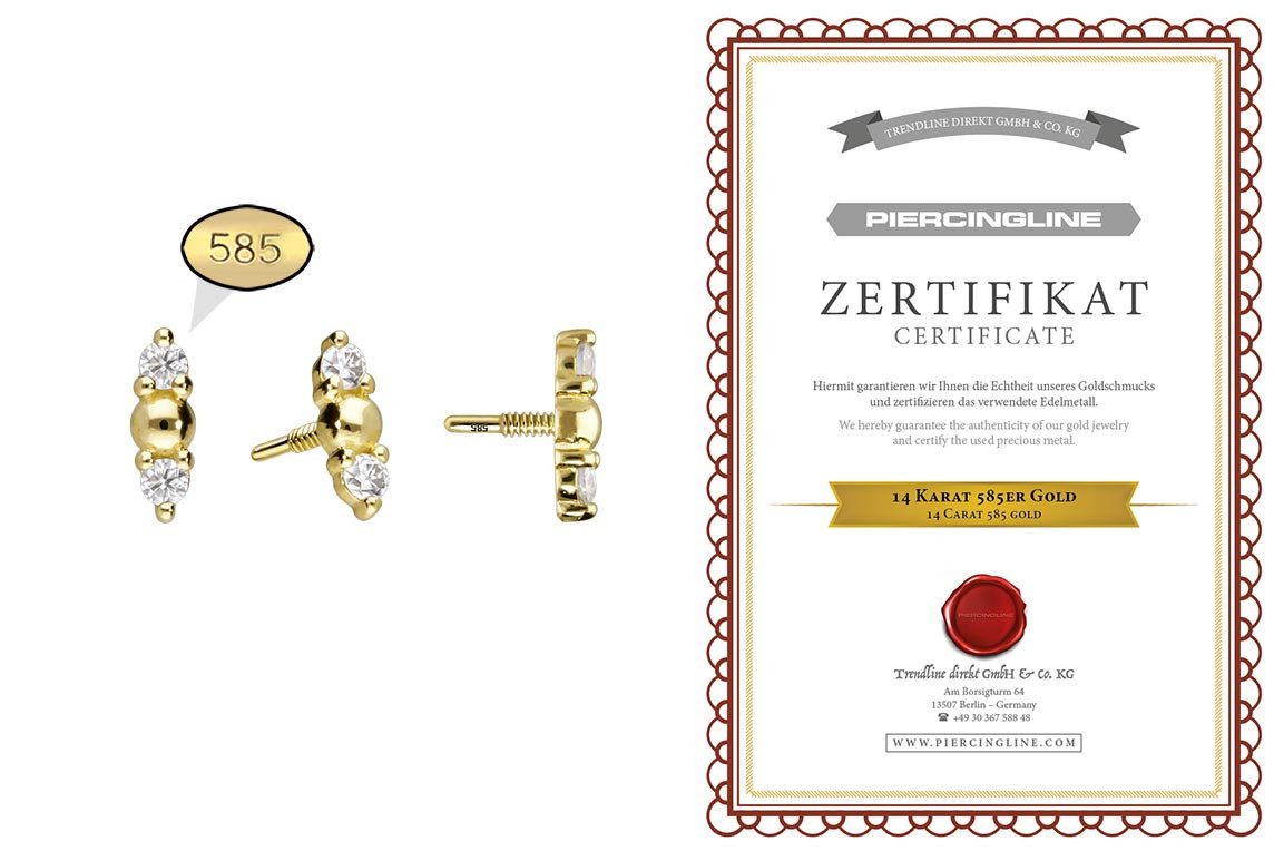 PIERCINGLINE Piercing-Set 14 Karat Gold Schraubaufsatz mit Außengewinde 2 MOISSANITE + KUGEL (Schraub-Aufsätze, 1-tlg)