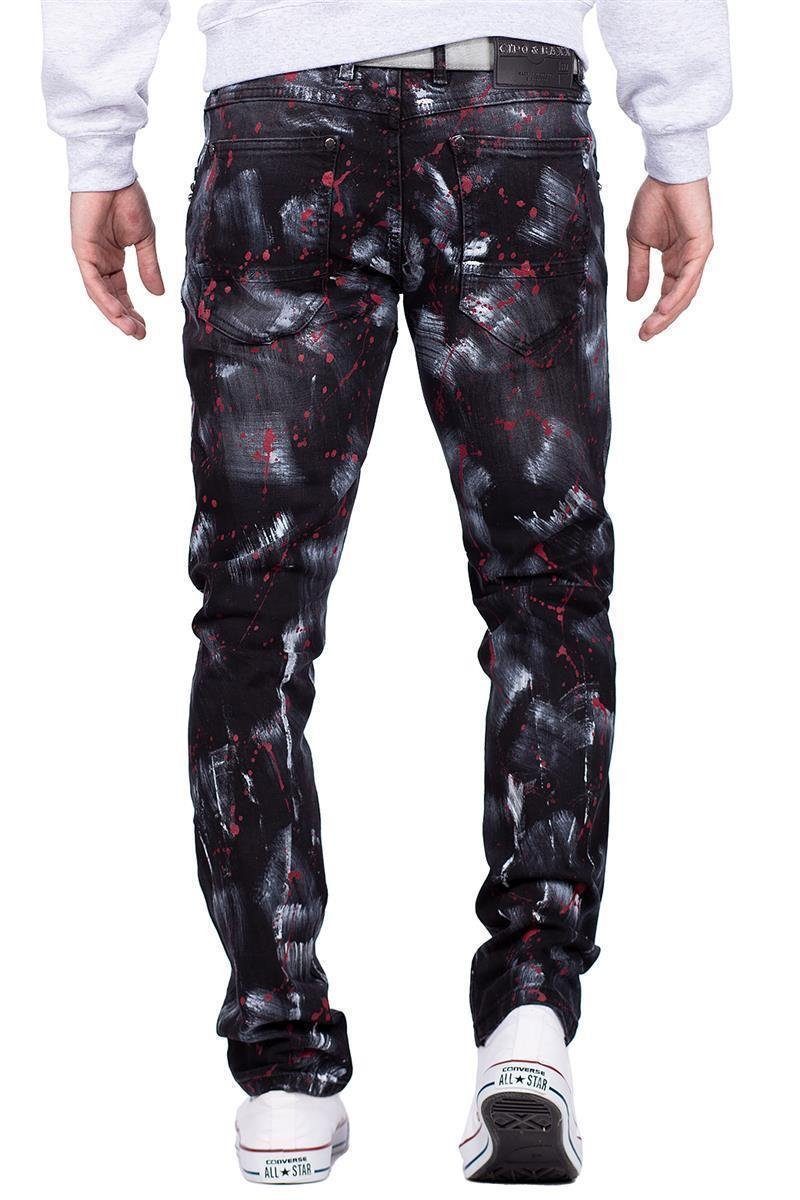 Cipo & Baxx 5-Pocket-Jeans Herren straight fit Hose Denim BA-CD700 (1-tlg) mit Nieten, Graffitis, Totenkopf-Verzierung