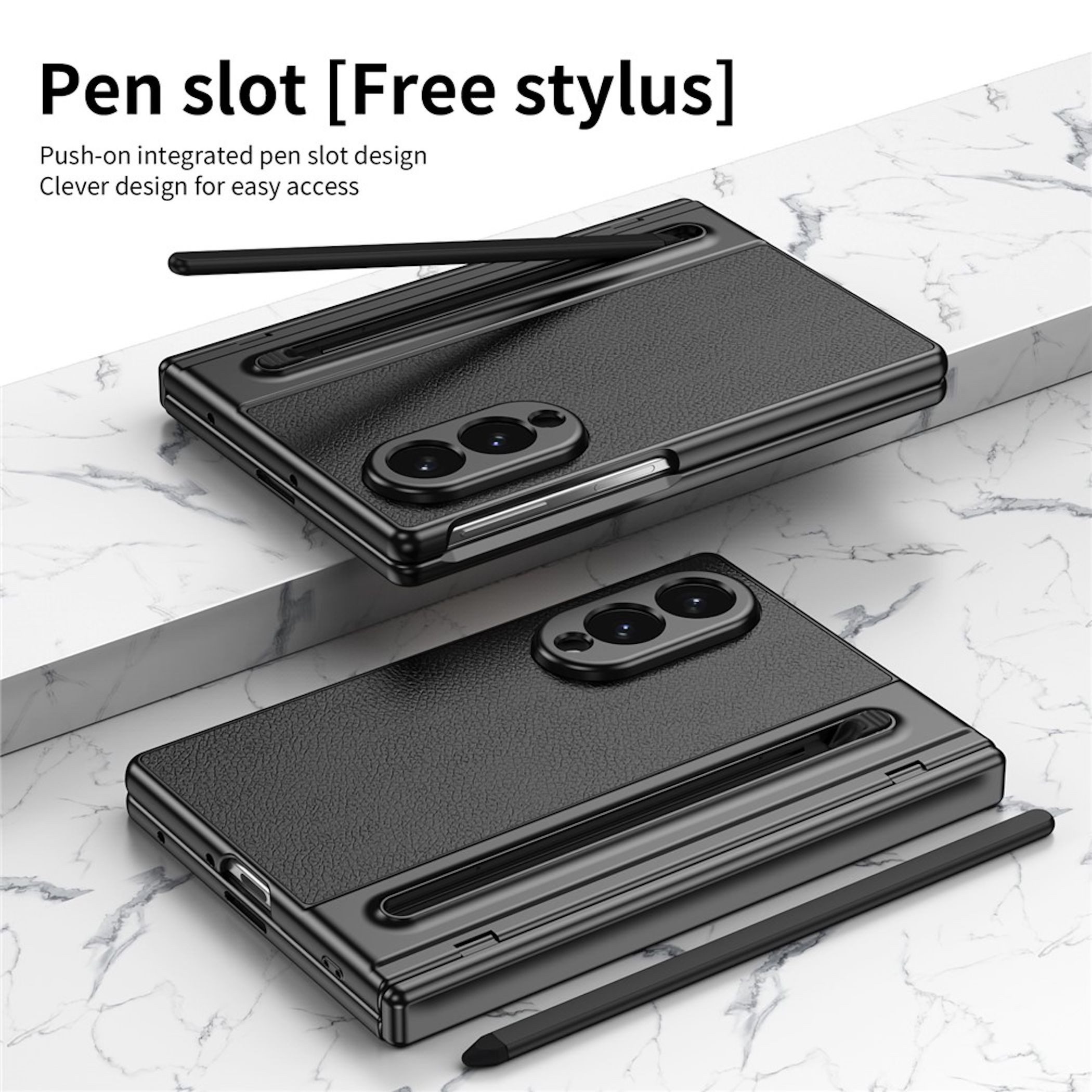Wigento Handyhülle Klapphülle + 9H Schutzglas + Stift Samsung Galaxy Z Fold8 5G Schwarz 7,60 Zoll, Stifthalter, Scharnier Schutz, Schutzglas – Bild 5 von 5