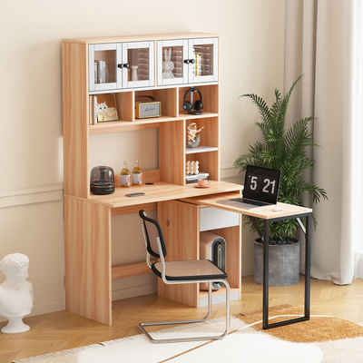 Tongtong Schreibtisch Computertisch,Schrankschreibtisch Arbeitstisch,Weiß Natur 180cm, Kabelloch-Design