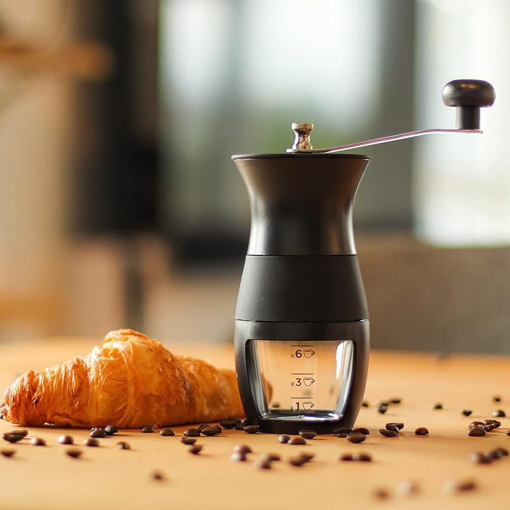 Milu Kaffeemühle Kaffeemühle Handmühle Set 3-tlg., Keramikmahlwerk, stufenlos, Schwarz