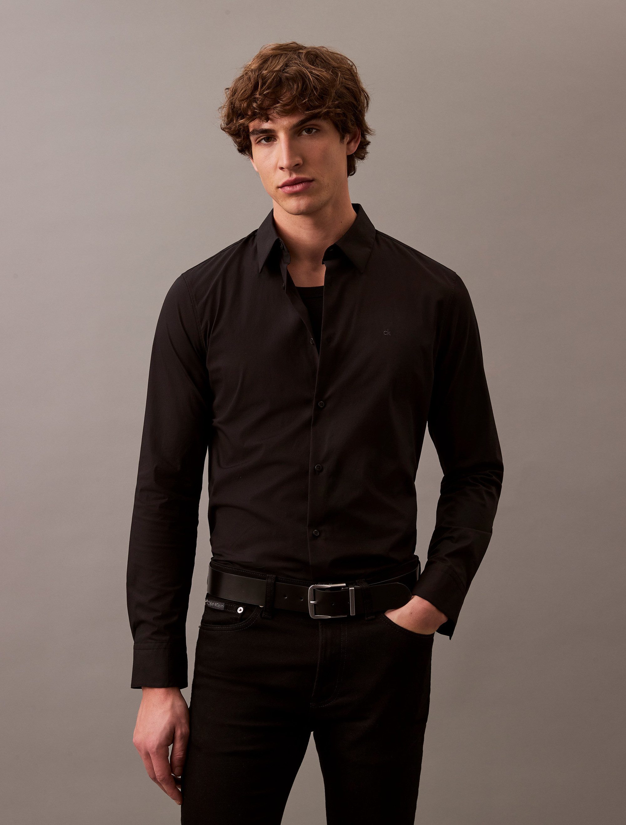 Calvin Klein Langarmhemd slim fit, in Unifarbe günstig online kaufen