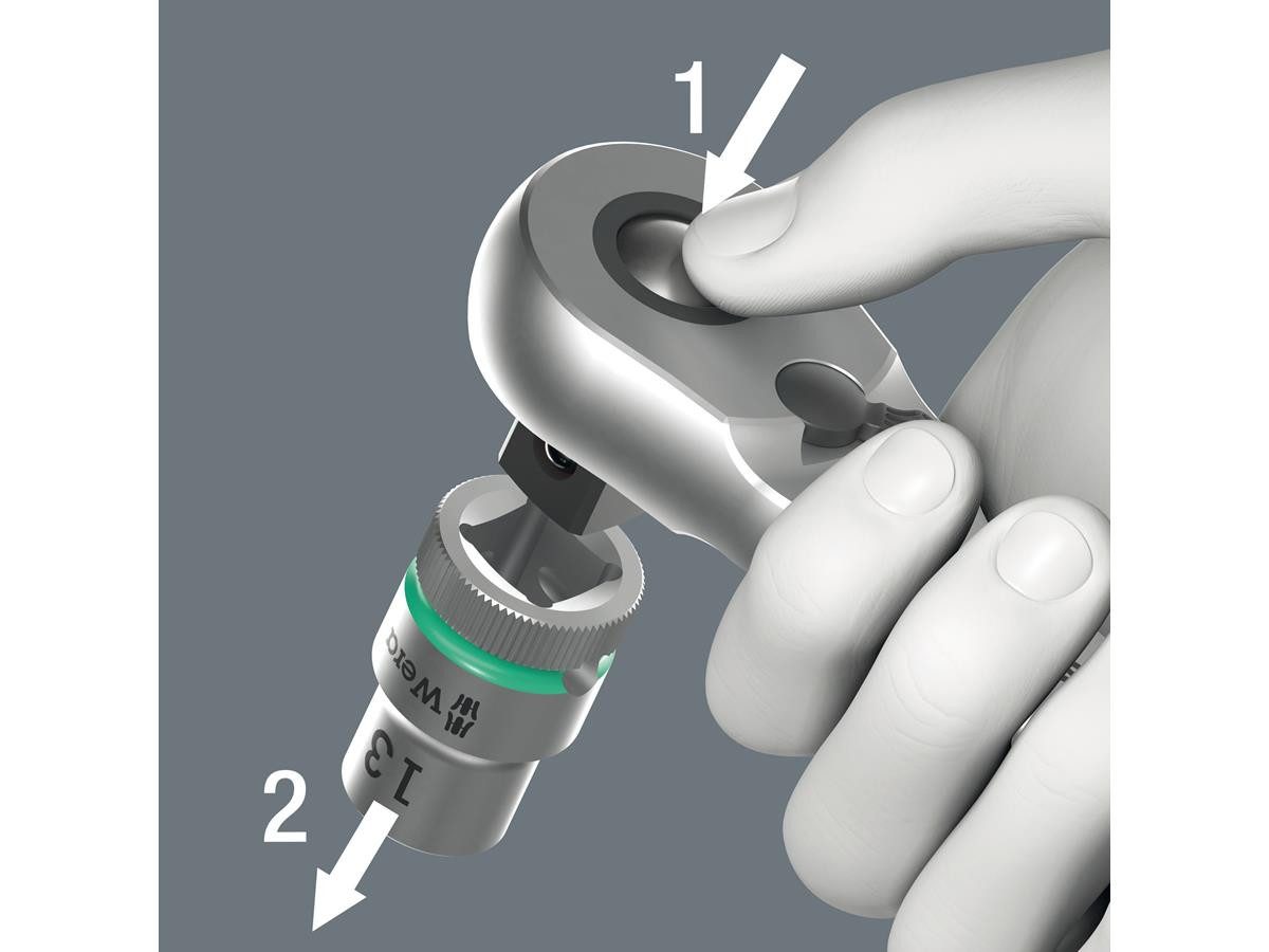 Wera Umschaltknarre Wera 8003 A Zyklop Metal Durchsteckknarre 1/4", Kugelarretierung, 76er Feinzahn-Teilung, 4,7° Rückholwinkel