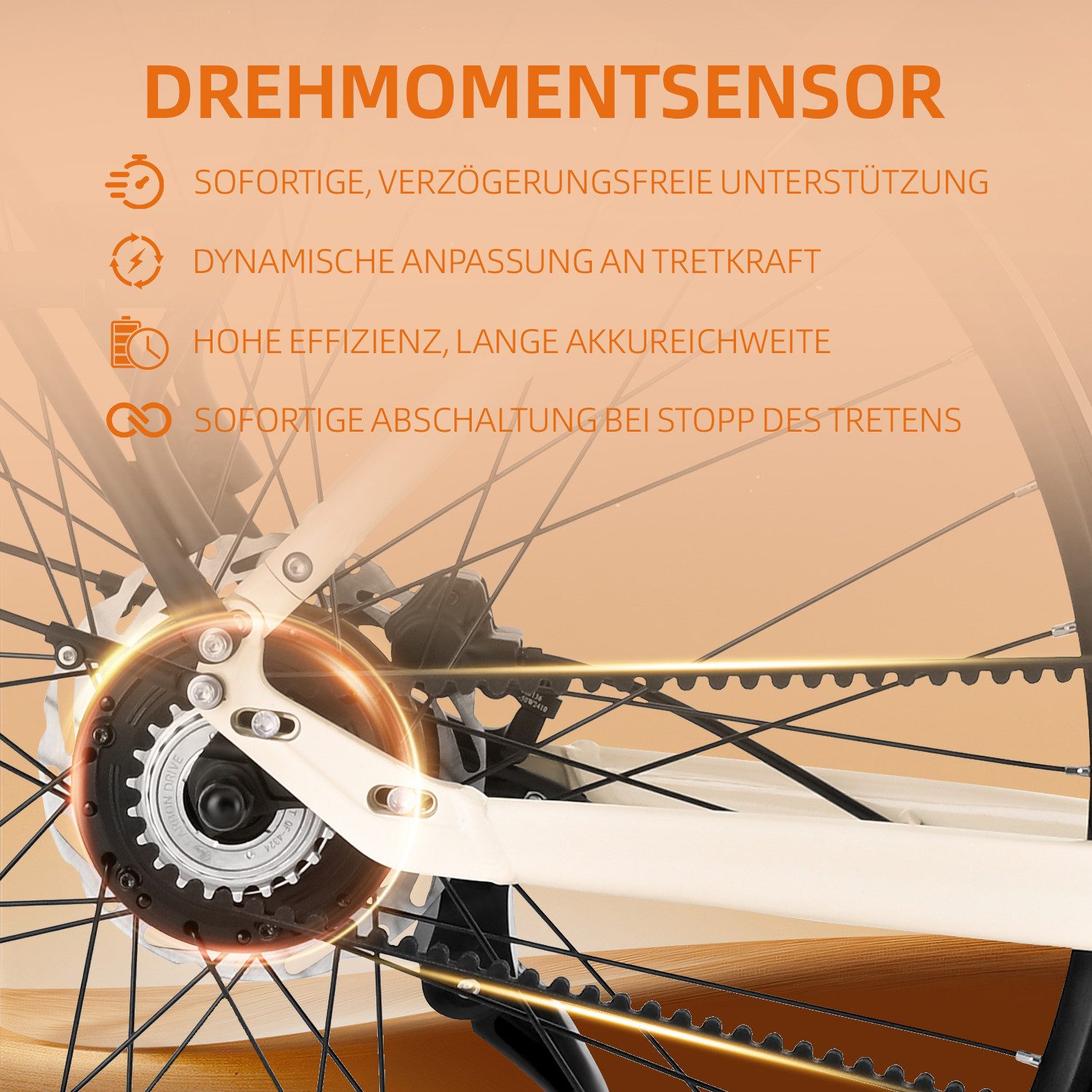 VECOCRAFT E-Bike Cityrad 28'' LUNA 1.0 Gates Riemenantrieb, 36V 10AH, Elektrofahrrad 60-100 km, 50 Nm Heckmotor, 360 Wh, E-Cityrad,Drehmomentsensor, Pedelec, ebike für Damen und Herren