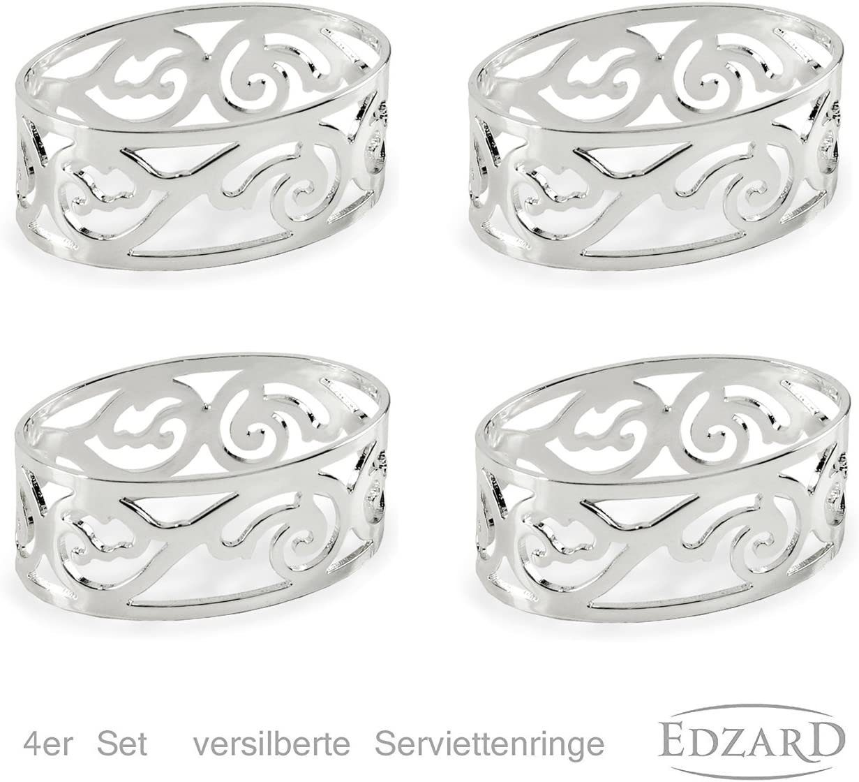 EDZARD Serviettenring Vita, Stahl, 4er-Set, oval, Silber-Optik, versilbert, anlaufgeschützt, H 2 cm