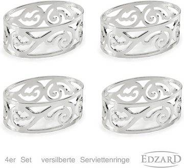EDZARD Serviettenring Vita, Versilbert, (4er-Set), anlaufgeschützt, Ringe für Stoffservietten und Papierservietten, edle Serviettenhalter als Tischdeko in Silber-Optik