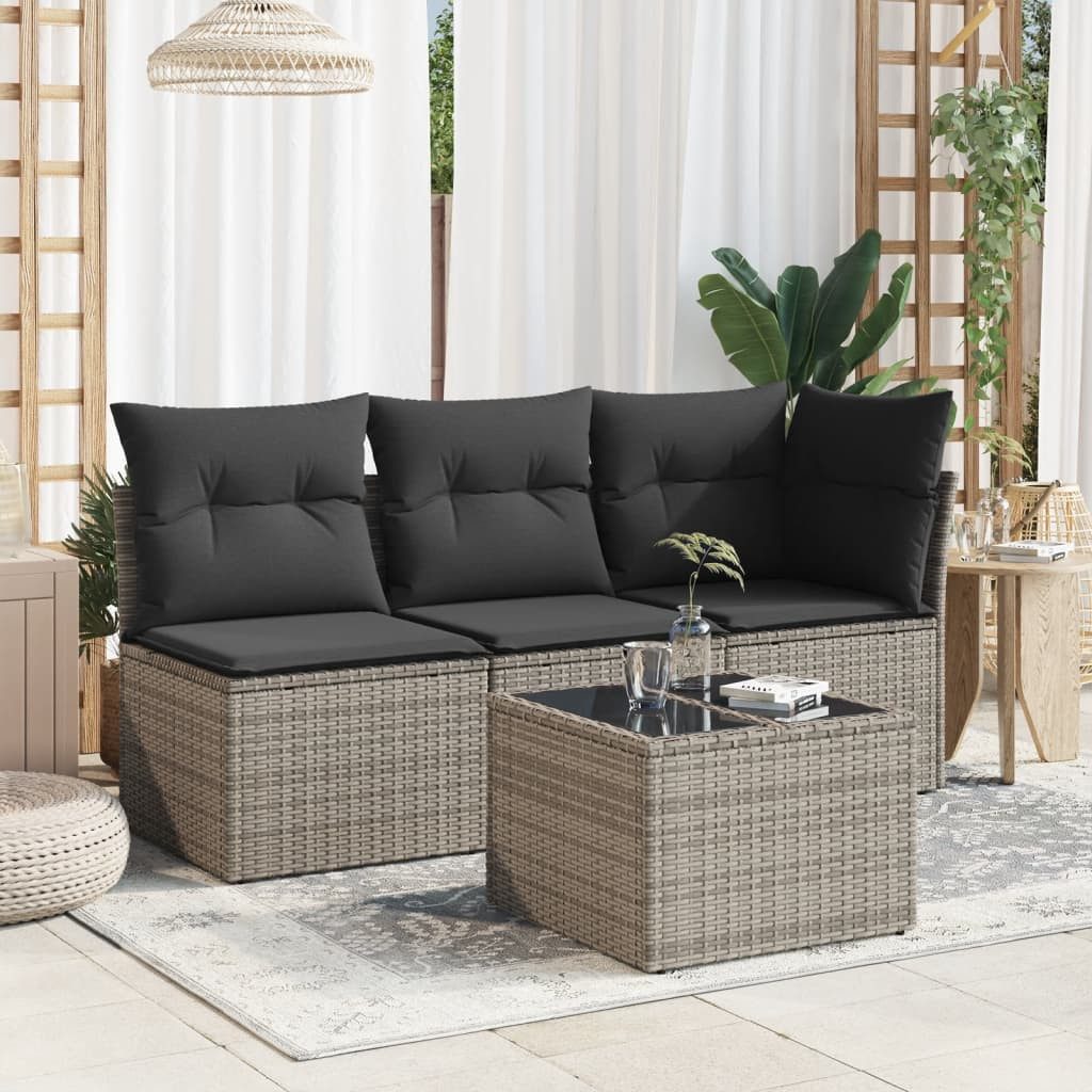 vidaXL Gartentisch NA Gartentisch mit Glasplatte Grau 55x55x37 cm Polyrattan