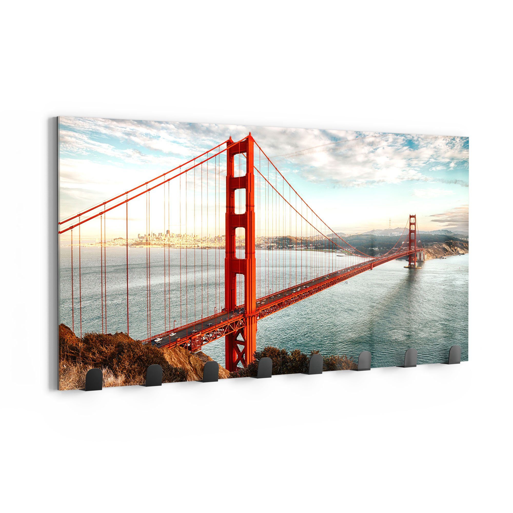 DEQORI Kleiderhaken 'Golden Gate Bridge', Glas Garderobe Paneel magnetisch beschreibbar