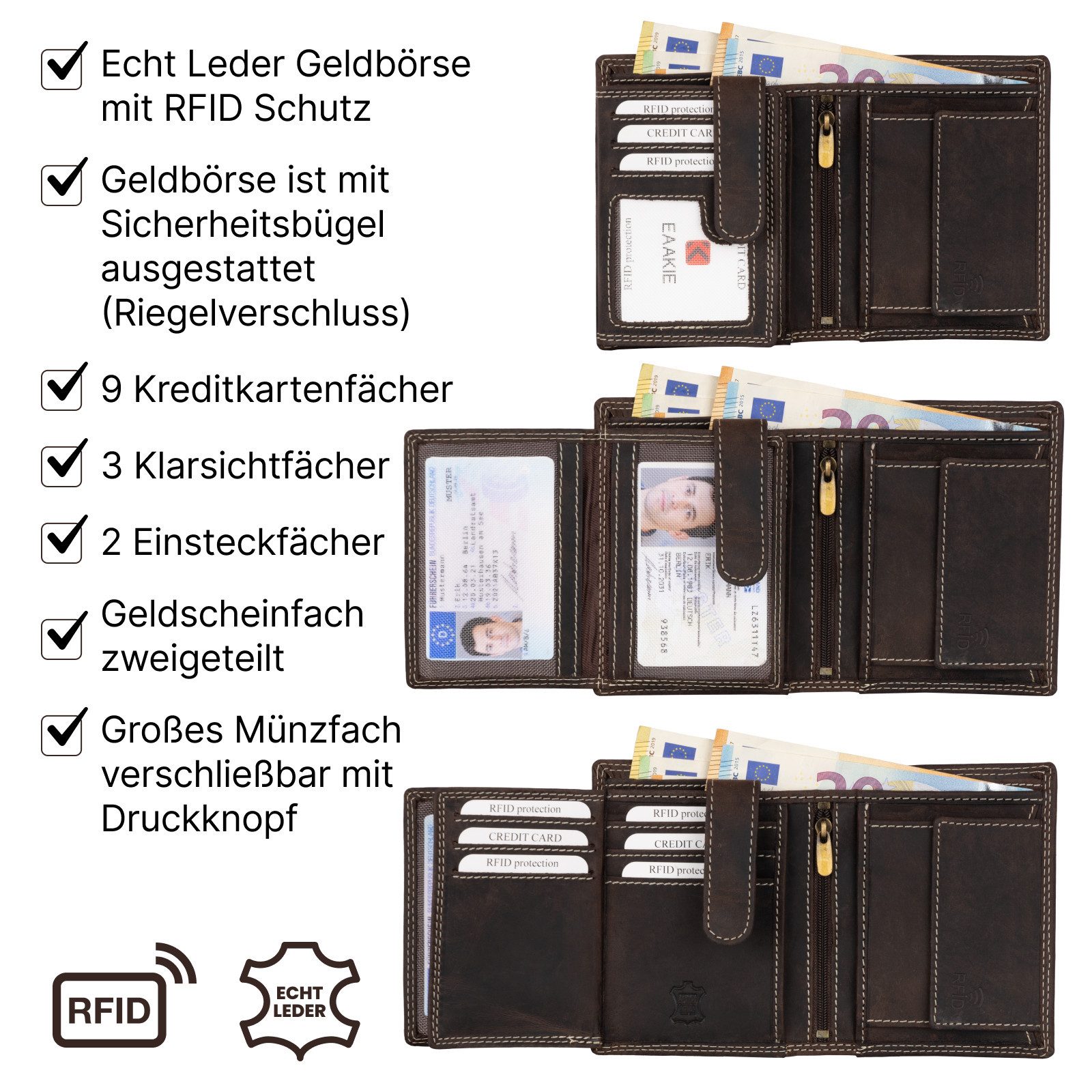 EAAKIE Geldbörse RFID Büffel Echt Leder Geldbörse Portemonnaie Herren mit Motiv, RFID Schutz