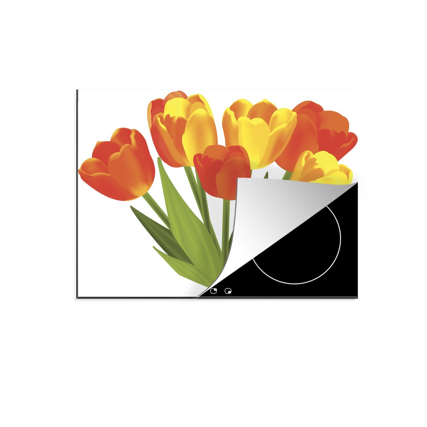 Mobile cm, 60x52 Illustration Vinyl, und gelber Eine tlg), Tulpen, Ceranfeldabdeckung MuchoWow Arbeitsfläche orangefarbener nutzbar, Straußes Herdblende-/Abdeckplatte (1 eines
