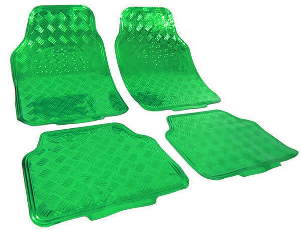 Fußmatte Auto Gummi Fußmatten universal Alu Riffelblech Optik chrom grün,  Tenzo-R