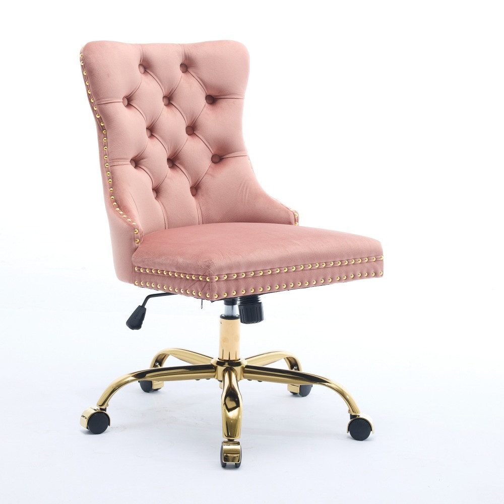 BBWL Polsterstuhl Bürostuhl Samt gepolstert ergonomisch drehbar höhenverstellbar, mit goldenem Metallgestell luxuriös stabil komfortabel – Bild 3 von 5
