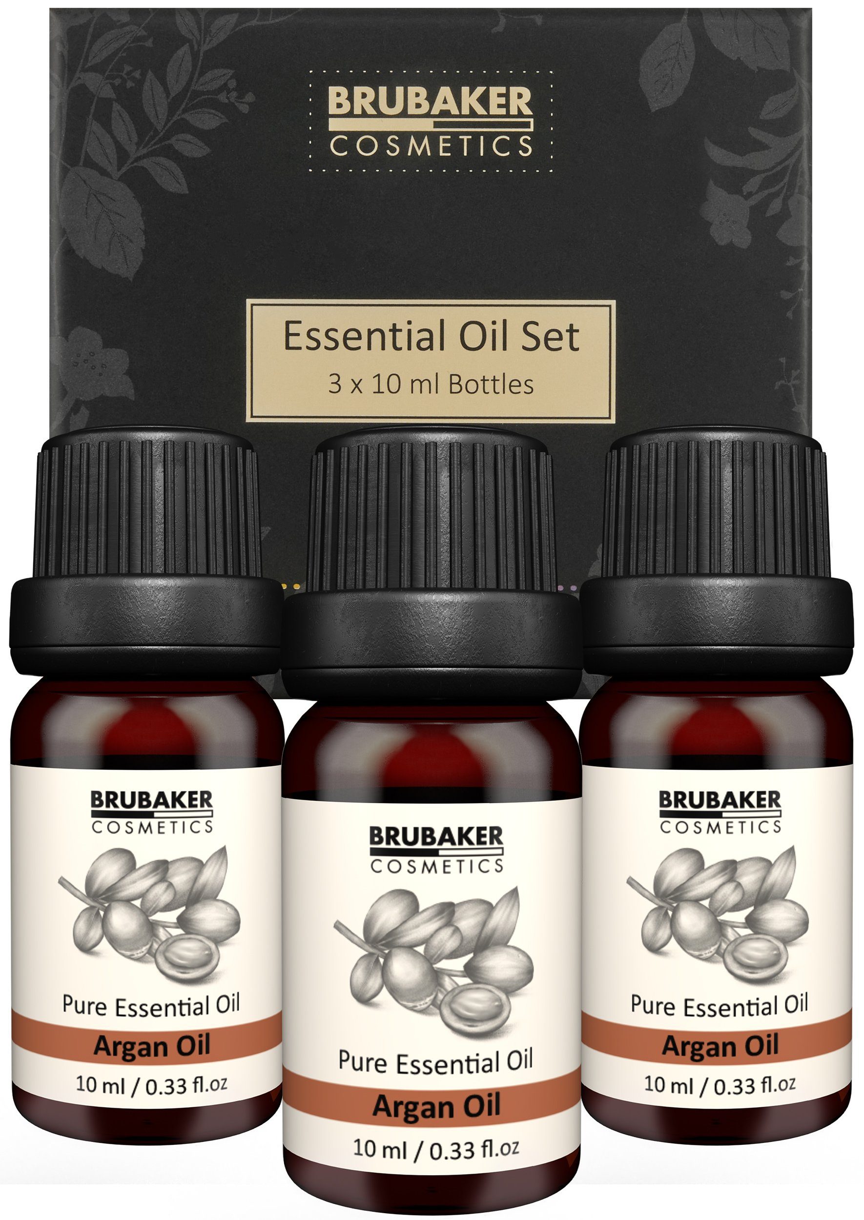 BRUBAKER Duftöl 3er-Set Argan Öl - Haar, Lange Wimpern & Tolles Hautbild (Naturrein & Vegan, 3 x 10 ml Arganöl), Ätherische Масла Aromatherapie Geschenkset