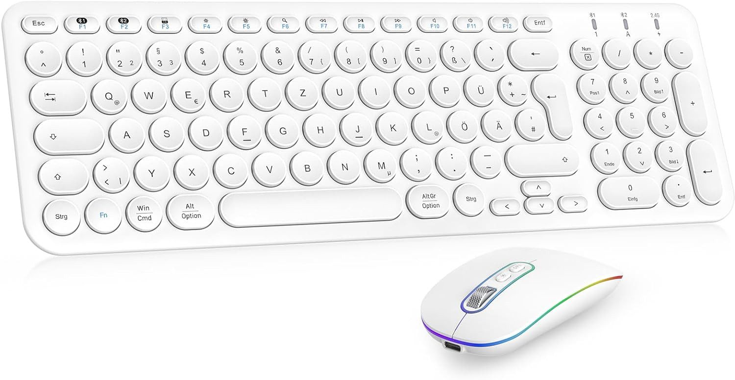 PINKCAT Bluetooth kabellos, Wiederaufladbare Dualmodus Tastatur- und Maus-Set, (Bluetooth 5.1+2.4G) Extrem-Dünne Multi-Funktionale Tastatur