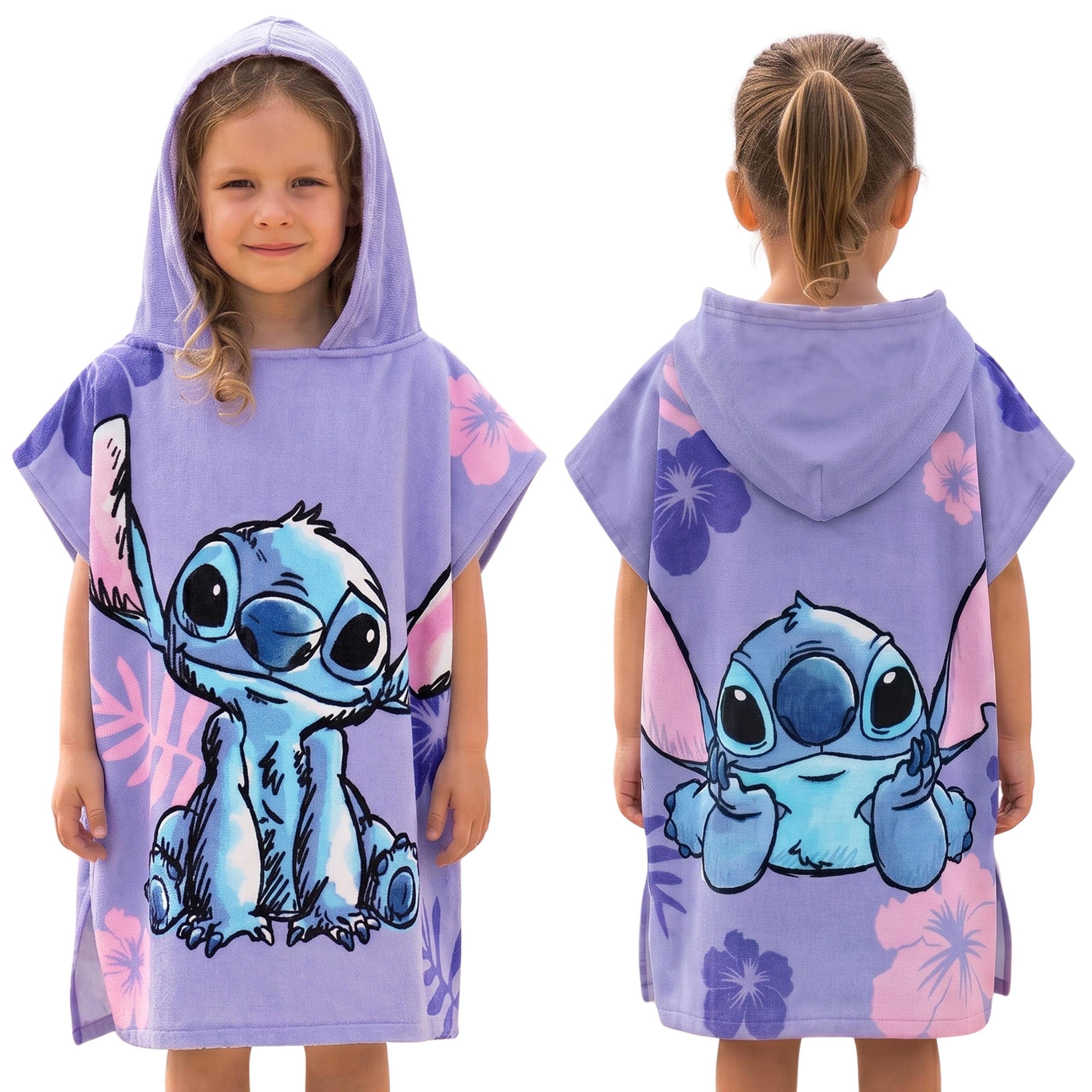 Disney Badetücher Disney Stitch Kinder-Badeponcho mit Kapuze, Strandponcho aus Baumwolle