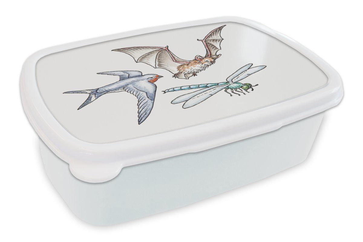Brotbox - MuchoWow Lunchbox weiß Mädchen Kinder Erwachsene, Kunststoff, für Aquarell, (2-tlg), - Brotdose, für Jungs Tiere und Bleistift und
