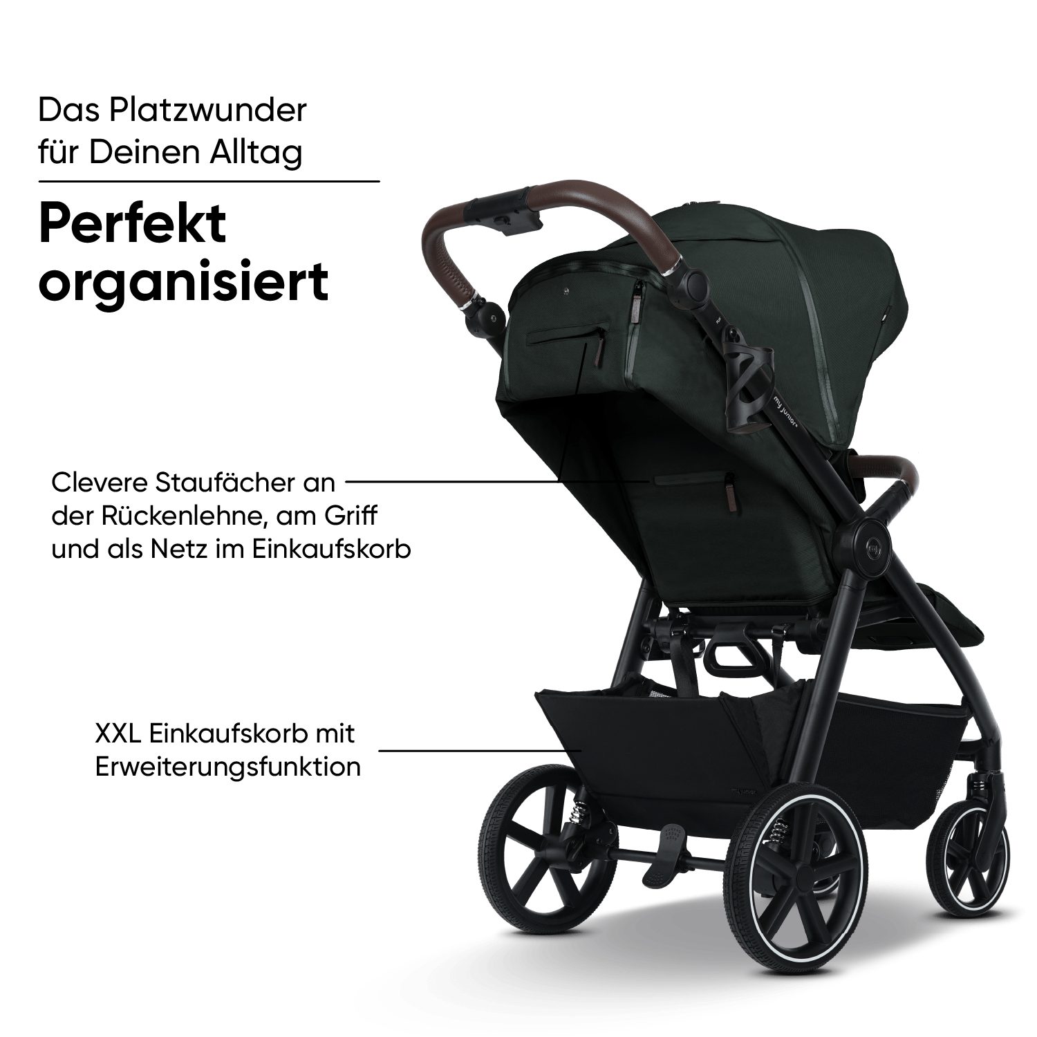 my junior Kinder-Buggy my junior® PLIA² Pine Forest, (3-tlg), großer Komfortbuggy mit Luftkammerreifen
