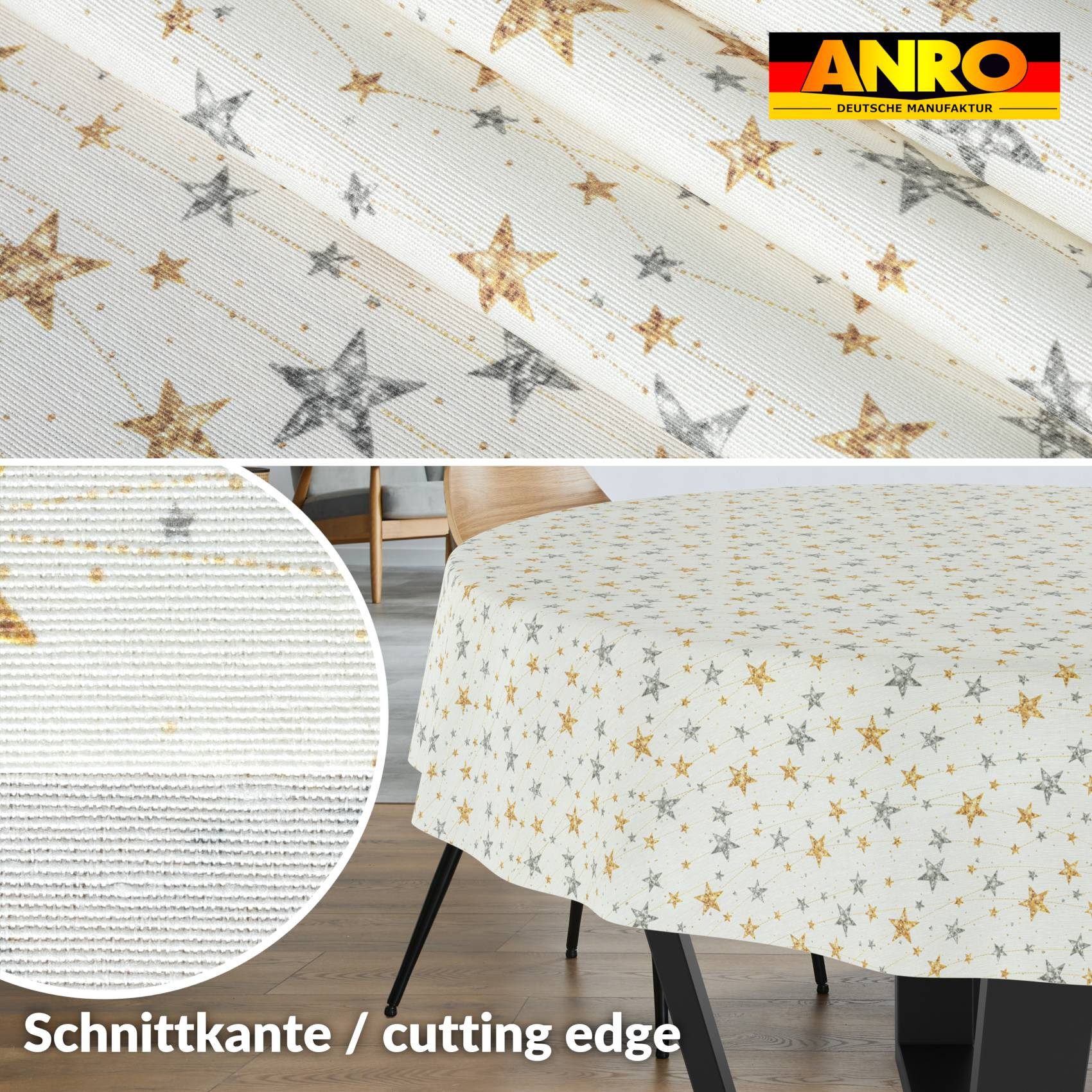 ANRO Tischdecke pflegeleicht Weihnachten Tischtuch Christmas Strene Tischwäsche (Einzelstück 1-tlg), Schutz-Beschichtung wasserabweisend Rund 100cm