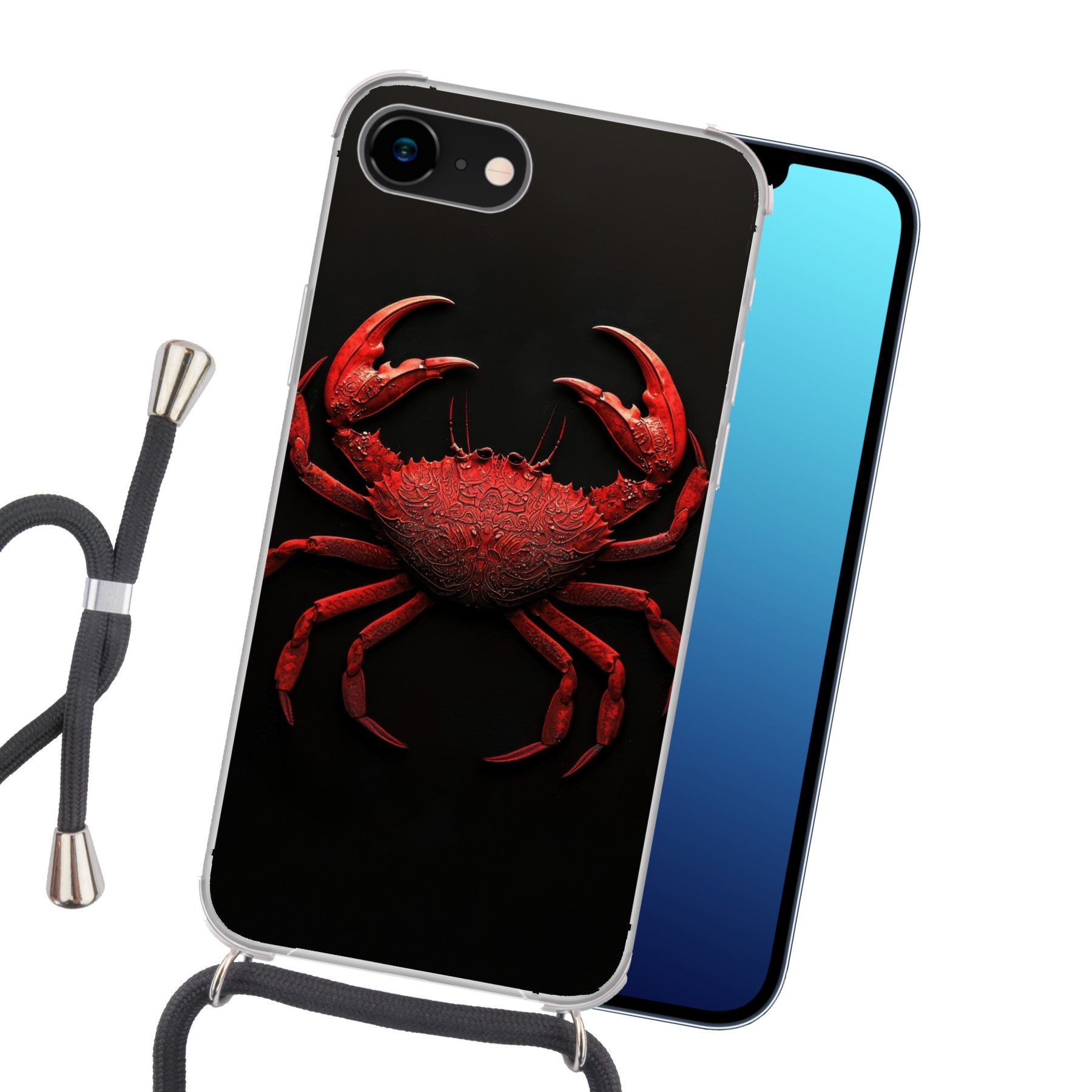MuchoWow Handyhülle für Apple iPhone 7 Krabbe - Rot - Fisch - Krustentiere, Tragbare Handyhüllen mit Kette zum umhängen, Handykette Handyband