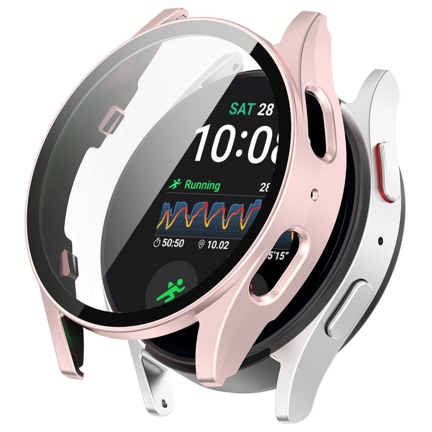 Wigento Smartwatch-Hülle Für Samsung Galaxy Watch 7 40mm Kunststoff Hülle + Hart Glas Rose Gold