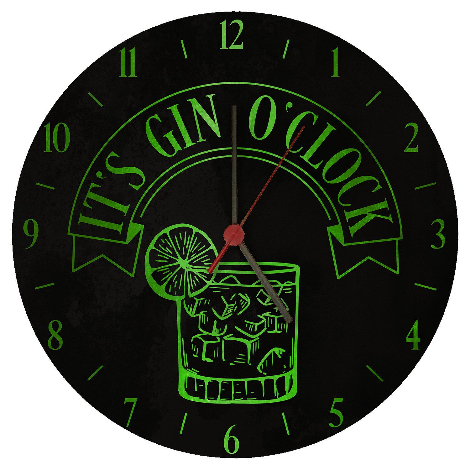 Wanduhr It's Gin O'Clock Wanduhr aus MDF mit grüner Schrift