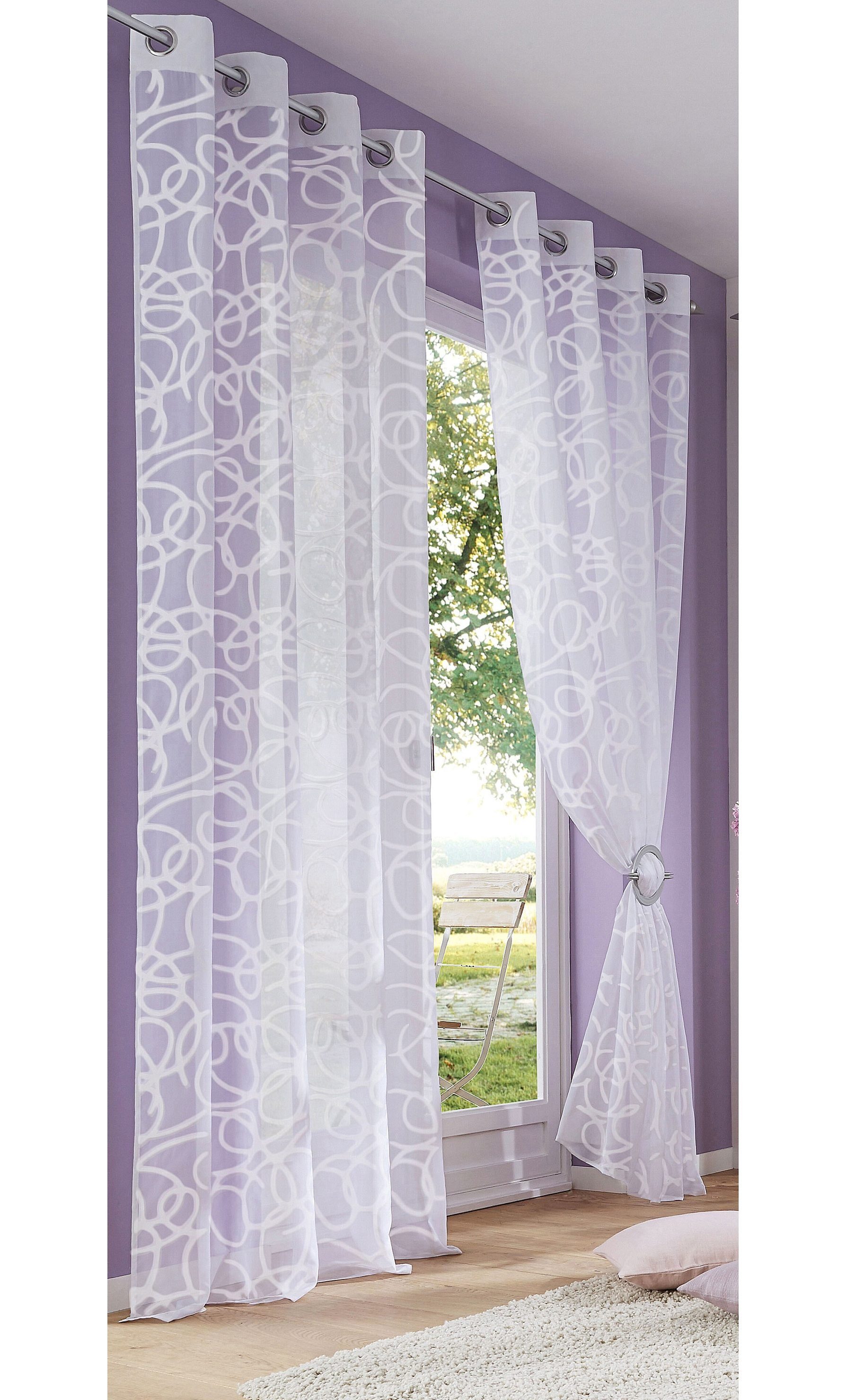 transparent, (2 Ösen Tanaro, home, Gardine Polyester Voile, my weiß St), Transparent, Set, 2-er Bedruckt,