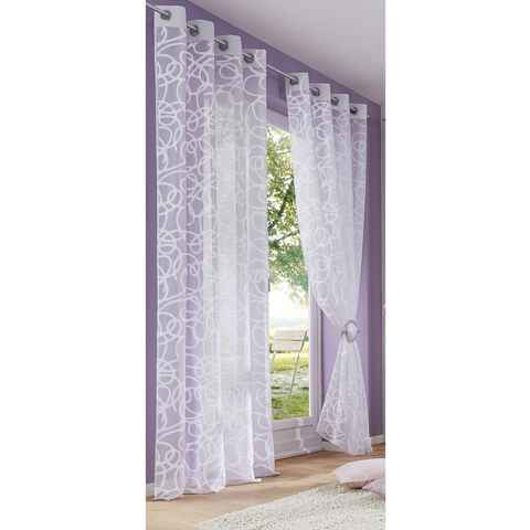 Gardine Tanaro, my home, Ösen (2 St), transparent, Voile, 2-er Set, Transparent, Bedruckt, Polyester