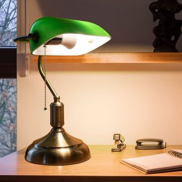 V-TAC Schreibtischlampe, Leuchtmittel nicht inklusive, Bankerlampe Glas verstellbar Tischleuchte Retro grün Zugschalter