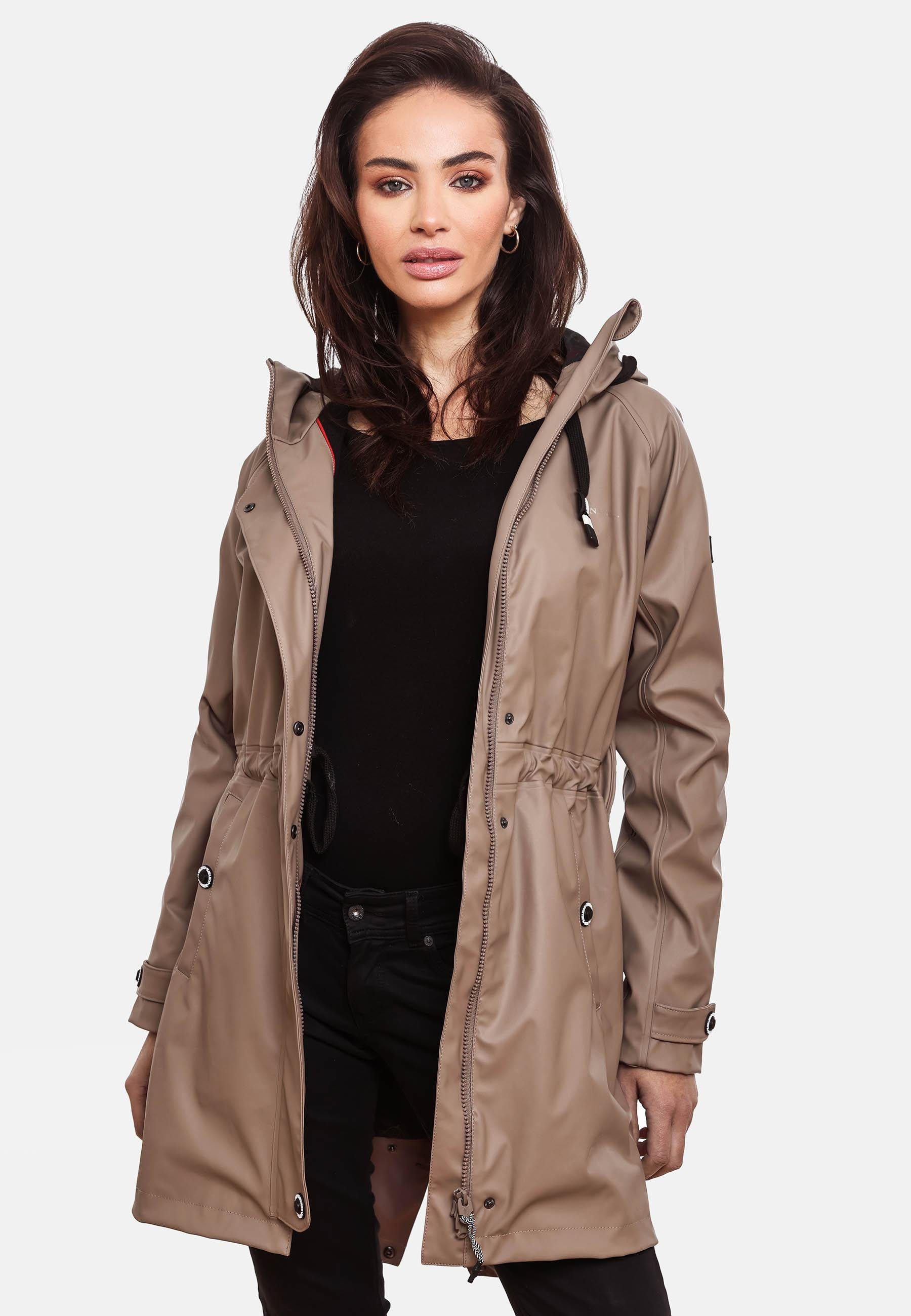 modischer Rainy Navahoo Damen Kapuze taupe Flower mit Regenjacke Regenmantel