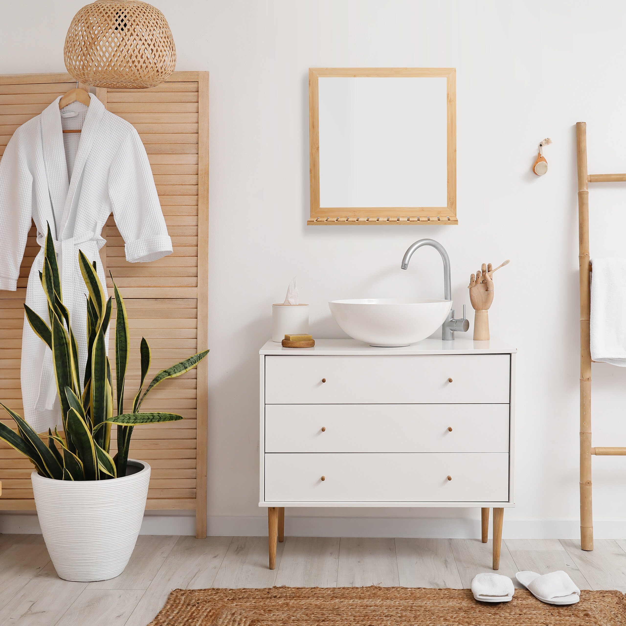 relaxdays Wandspiegel Bambus Wandspiegel mit Ablage günstig online kaufen