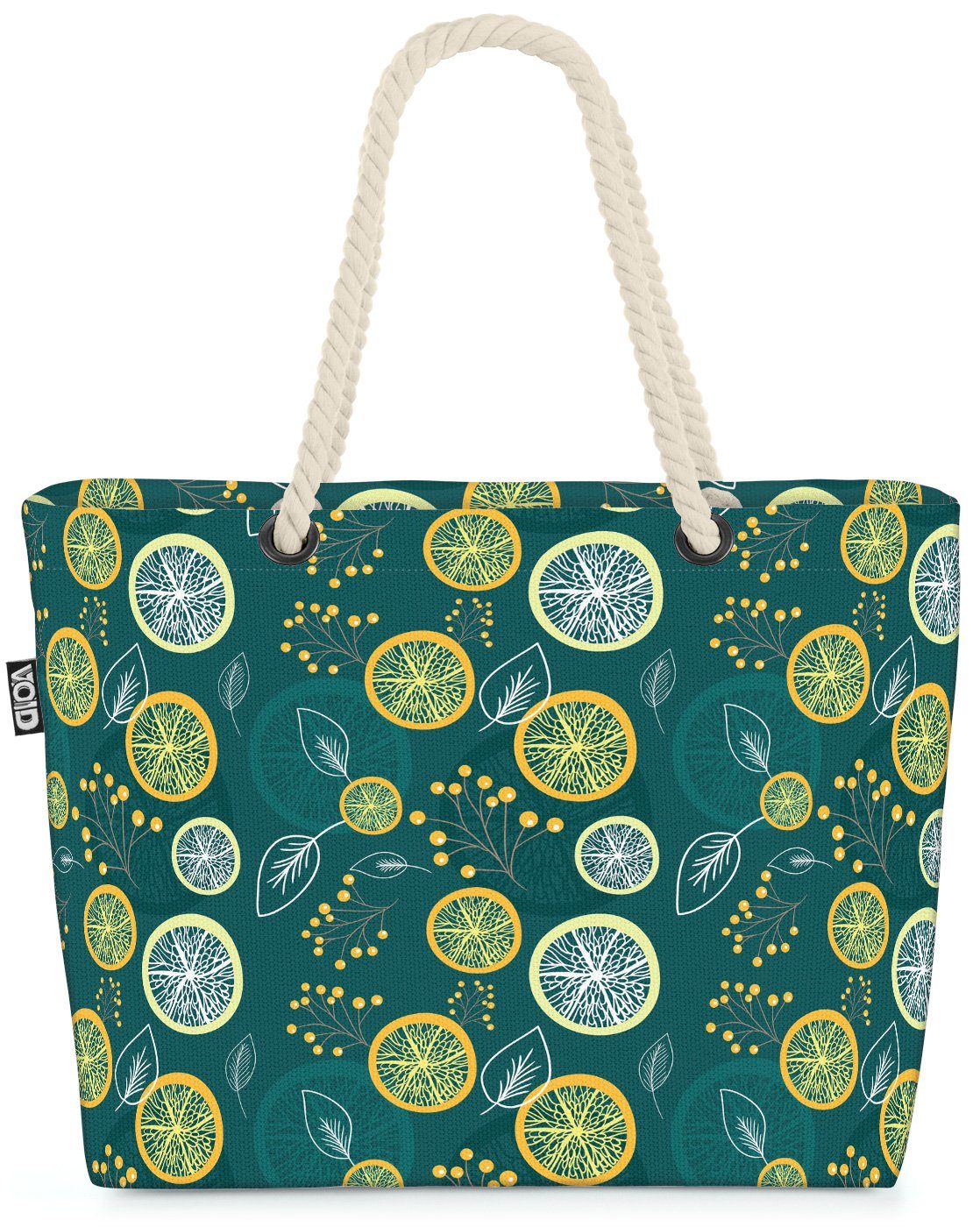 VOID Strandtasche (1-tlg), Zitronenblätter Früchte Beach Bag Lemon Lime Zitrone Limette Vitamine Saft