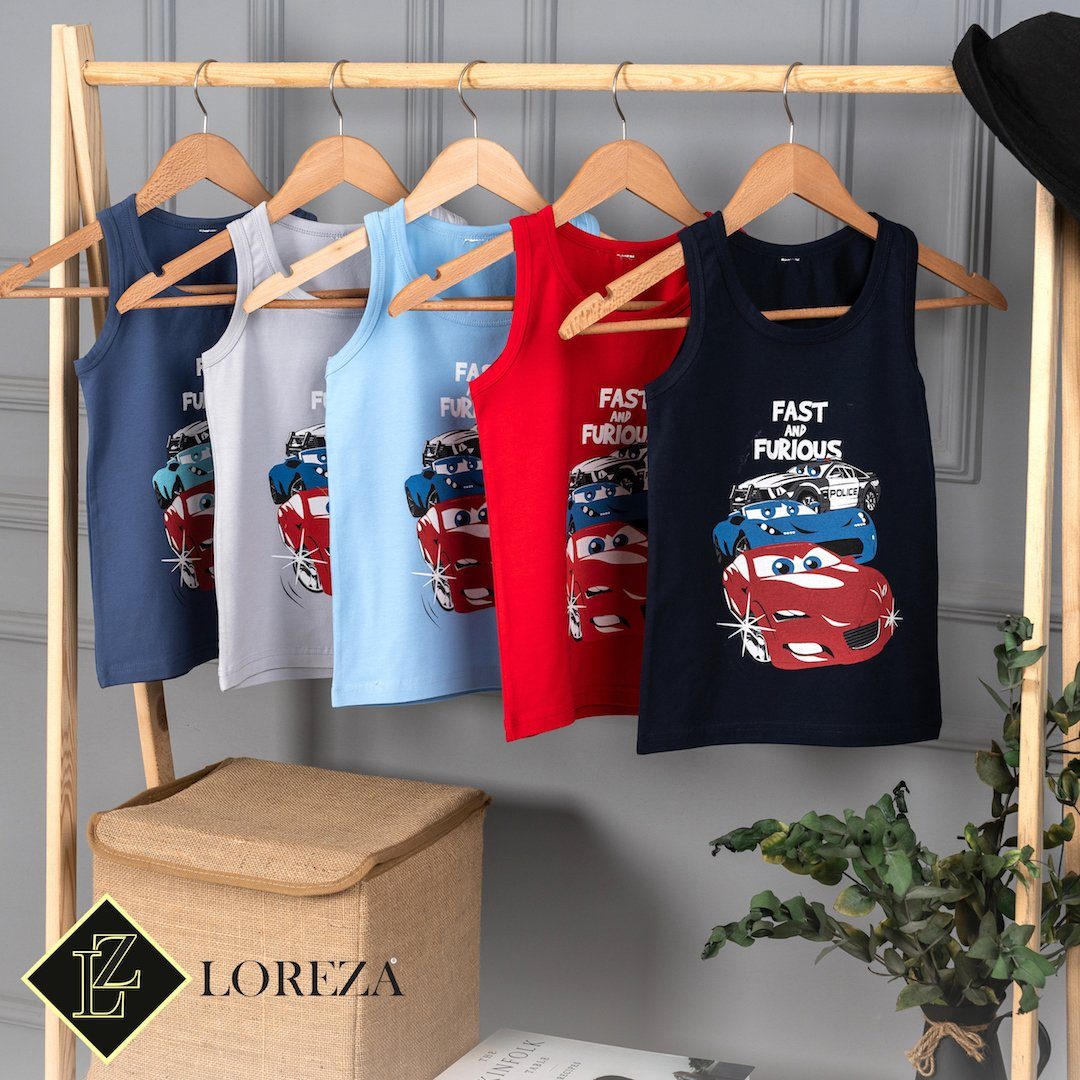 LOREZA Unterhemd (Packung, Unterhemden Jungen 5 Gr. aus - 92-146 Auto Baumwolle Unterwäsche Tank 5-St)