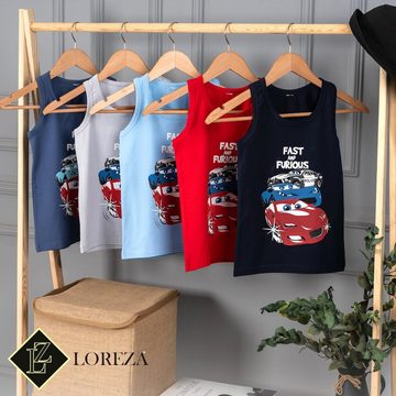 LOREZA Unterhemd 5 Jungen Unterhemden Baumwolle 92-146 - Auto (Packung, 5-St)