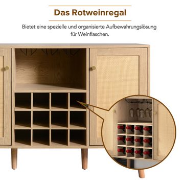 Gotagee Weinregal Stilvolles Weinregal Rattantüren Seitenschrank Sideboard Lagerschrank, die perfekte Aufbewahrungslösung für Ihre Weinsammlung