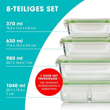 GOURMETmaxx Frischhaltedose Lunchbox, Glas, (4er Set, 8-tlg), Glas-Frischhaltedosen Klick-it inkl. Ventil