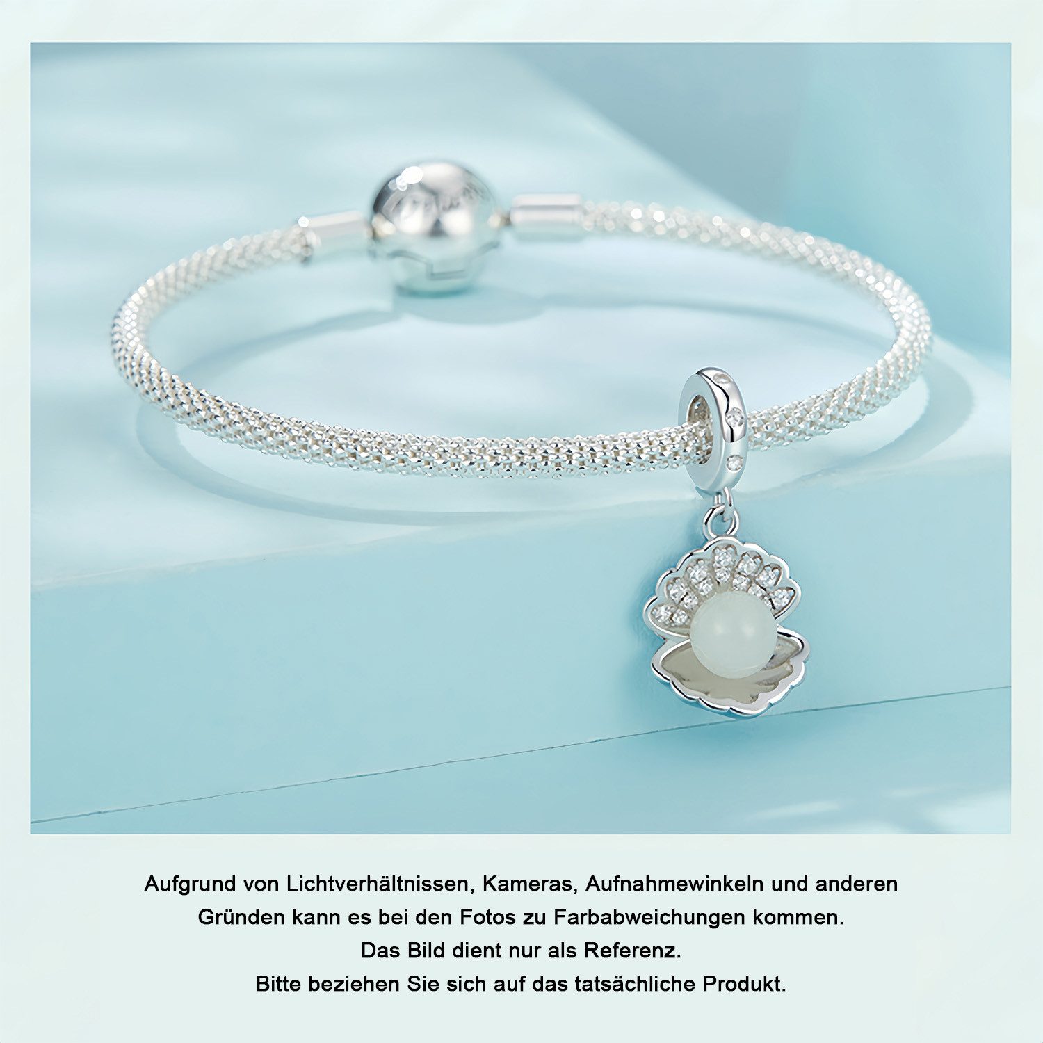 MOPUEA Bead Muschel-Leuchtperle Leuchtender Bead Anhänger 925 Sterling Silber (5A Zirkonia Charm Anhänger Pendant für Europäische Armband Halskette, 1-tlg., Sch – Bild 4 von 5