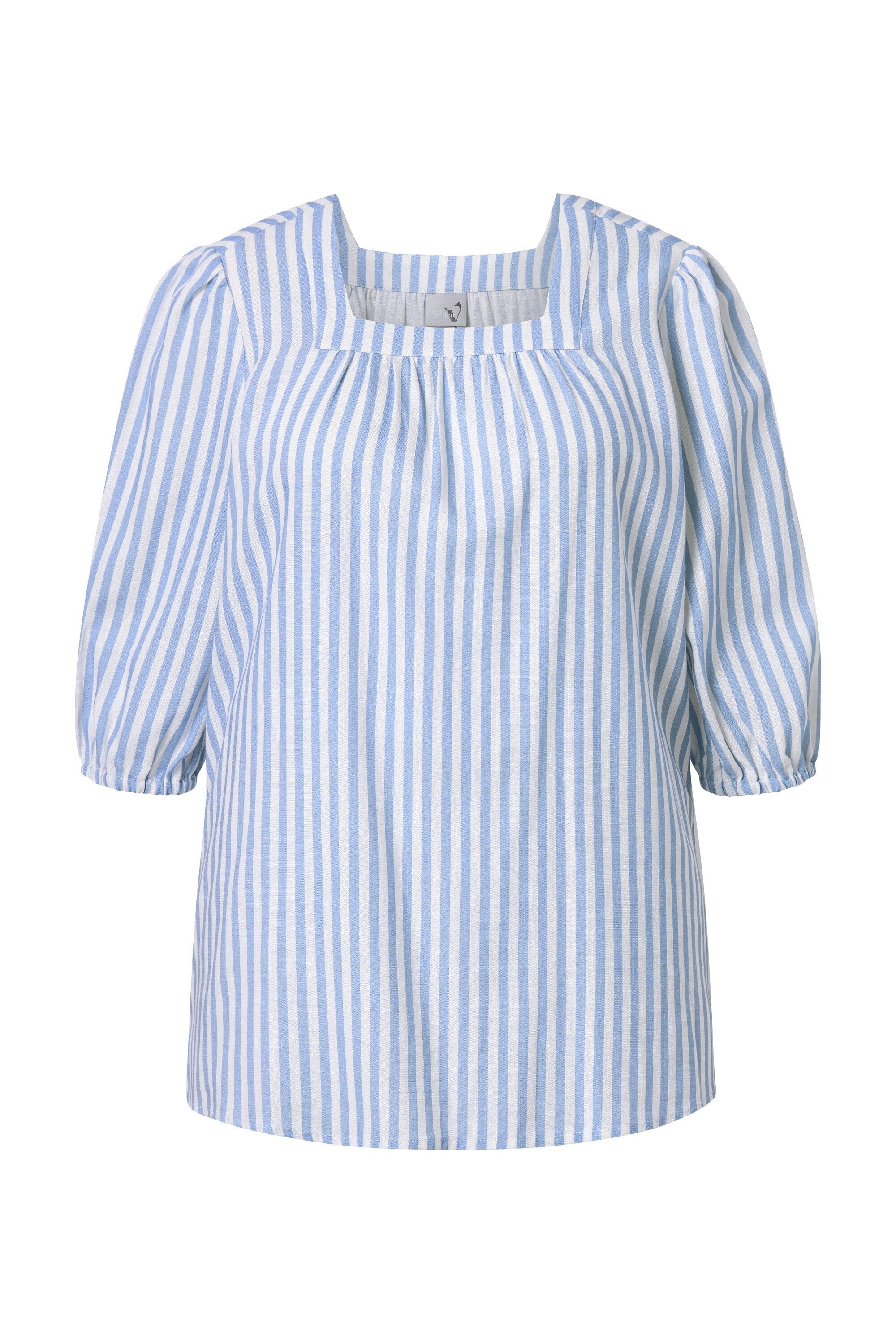 Ulla Popken Longbluse Bluse Streifen Carré-Ausschnitt 3/4-Arm Leinenmix