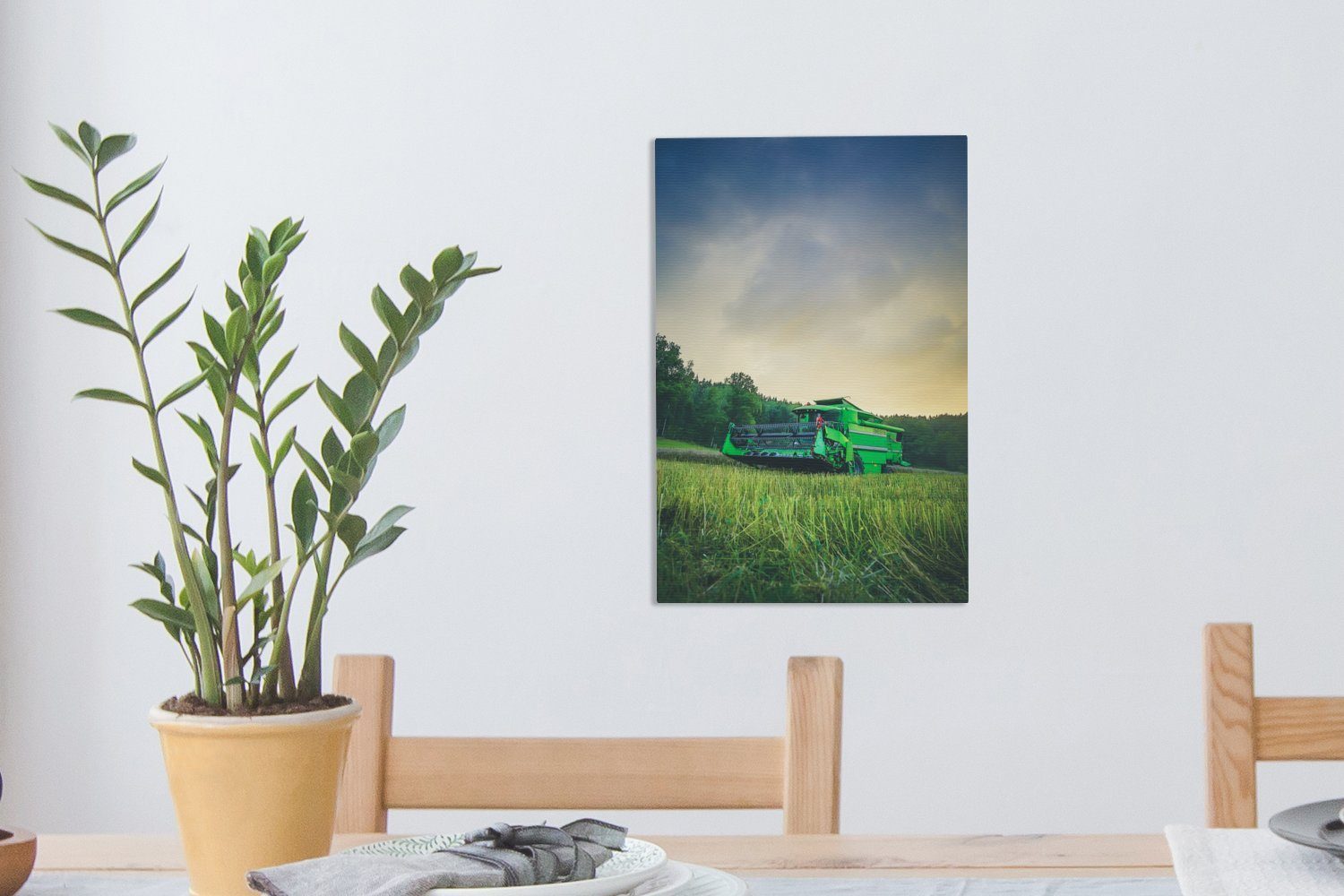 Grün, Zackenaufhänger, Gemälde, OneMillionCanvasses® Gras Traktor St), - inkl. fertig - Leinwandbild (1 20x30 cm bespannt Leinwandbild