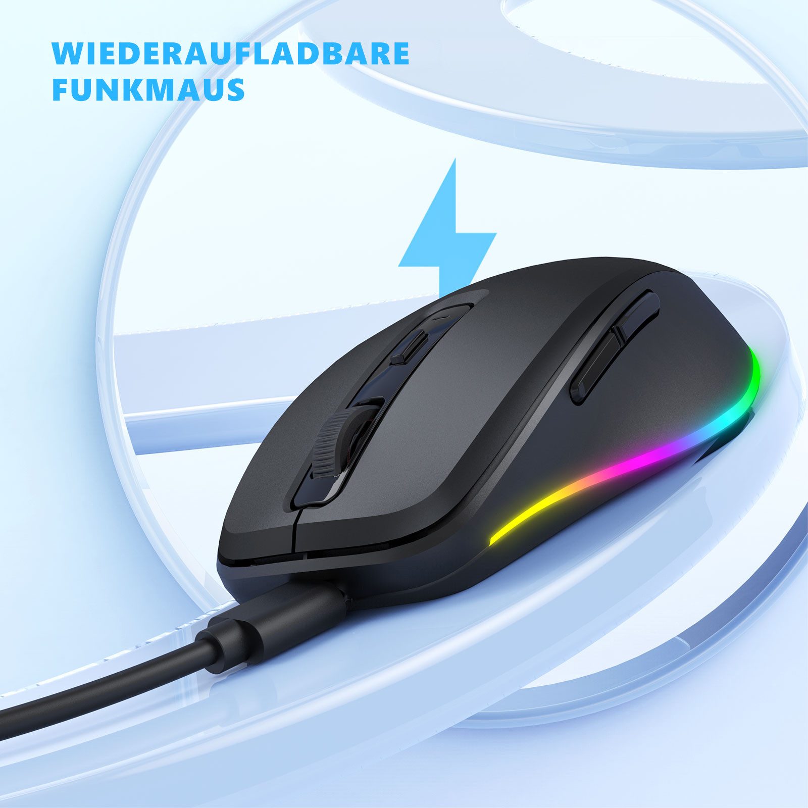 Seenda JY203 Kabellose Maus 2,4 GHz, Jiggler, leise, USB-C, 2000 DPI Maus (Funk, 2000 dpi, aufladbar) – Bild 4 von 5