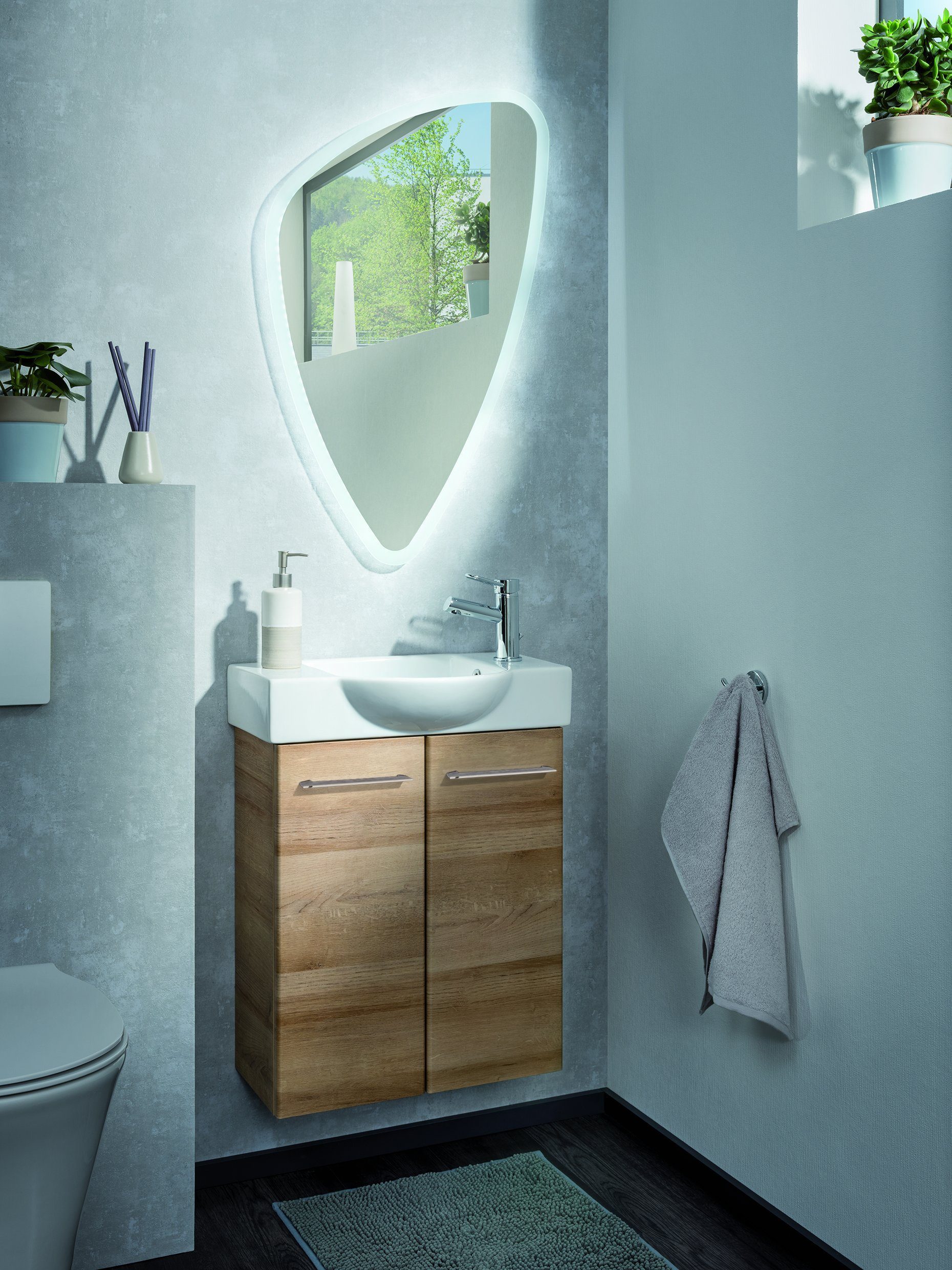 FACKELMANN Waschbeckenunterschrank SBC Badmöbel für Gäste-WC, Breite ca. 55 cm Ast-Eiche | Ast-Eiche-Optik/Hellbraun