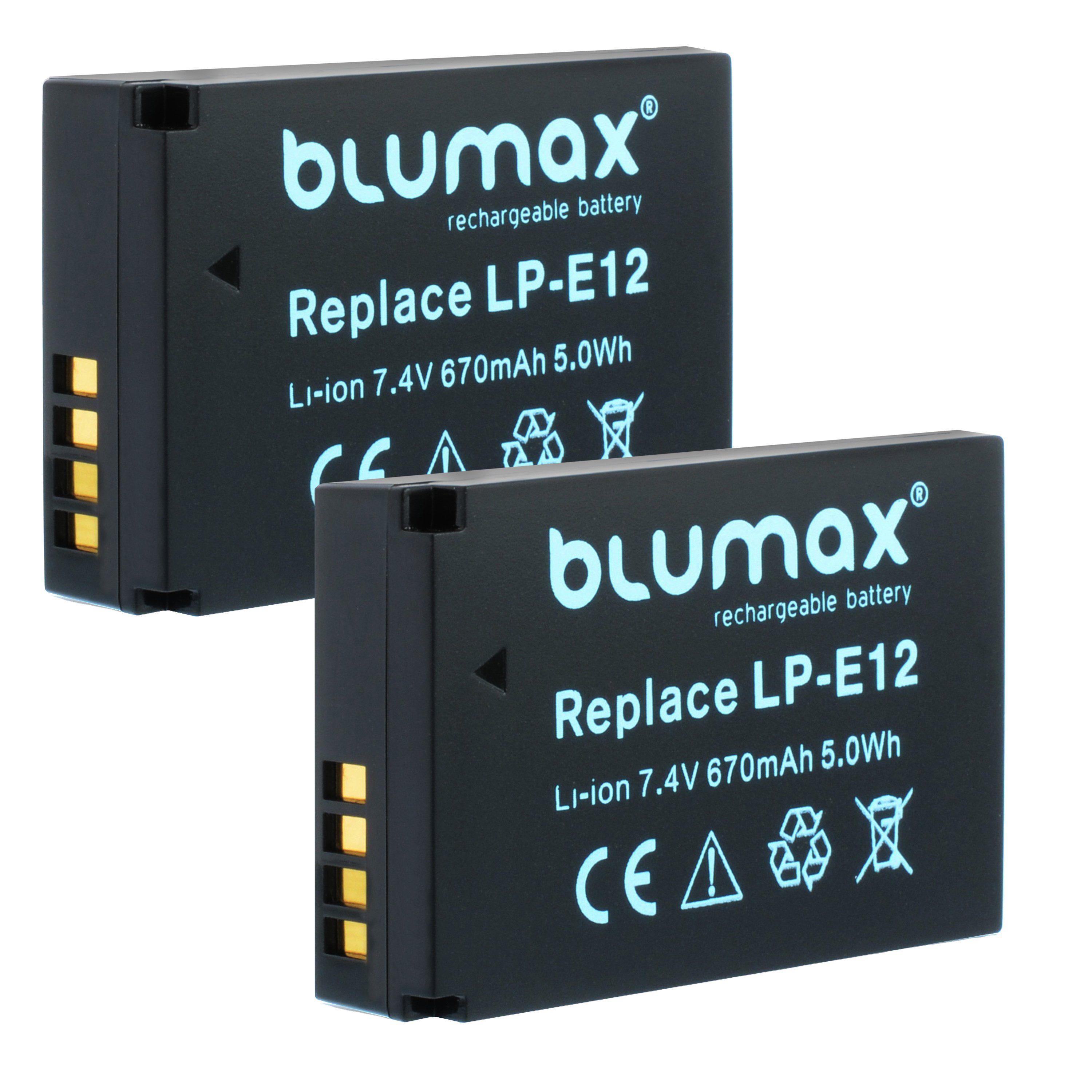 Blumax 2x LP-E12 EOS,M200,M100, M50,EOS 100D 670 mAh Kamera-Akku