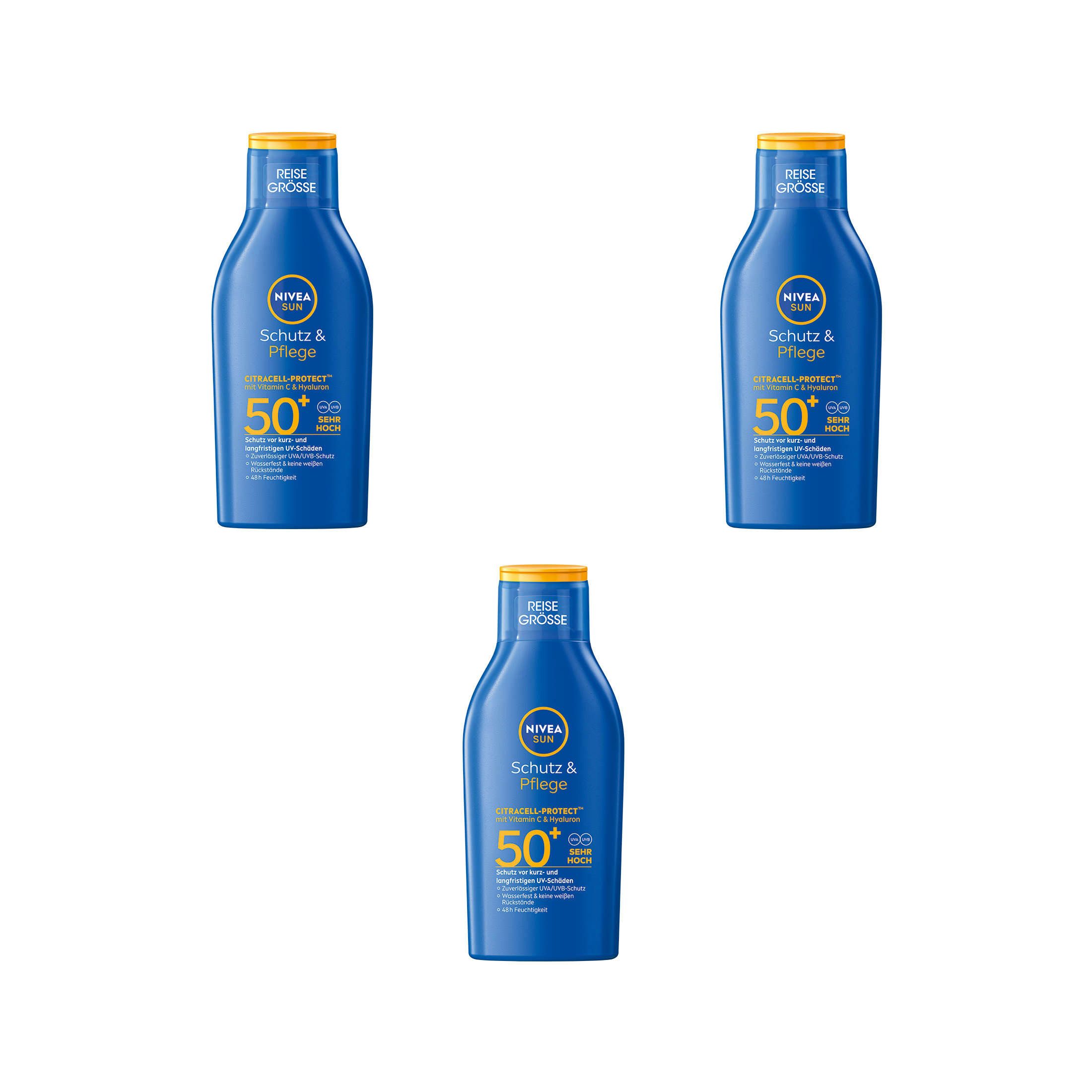 Sonnenschutzpflege NIVEA SUN Schutz & Pflege LSF50+ UV Schutz 3 x 100 ml