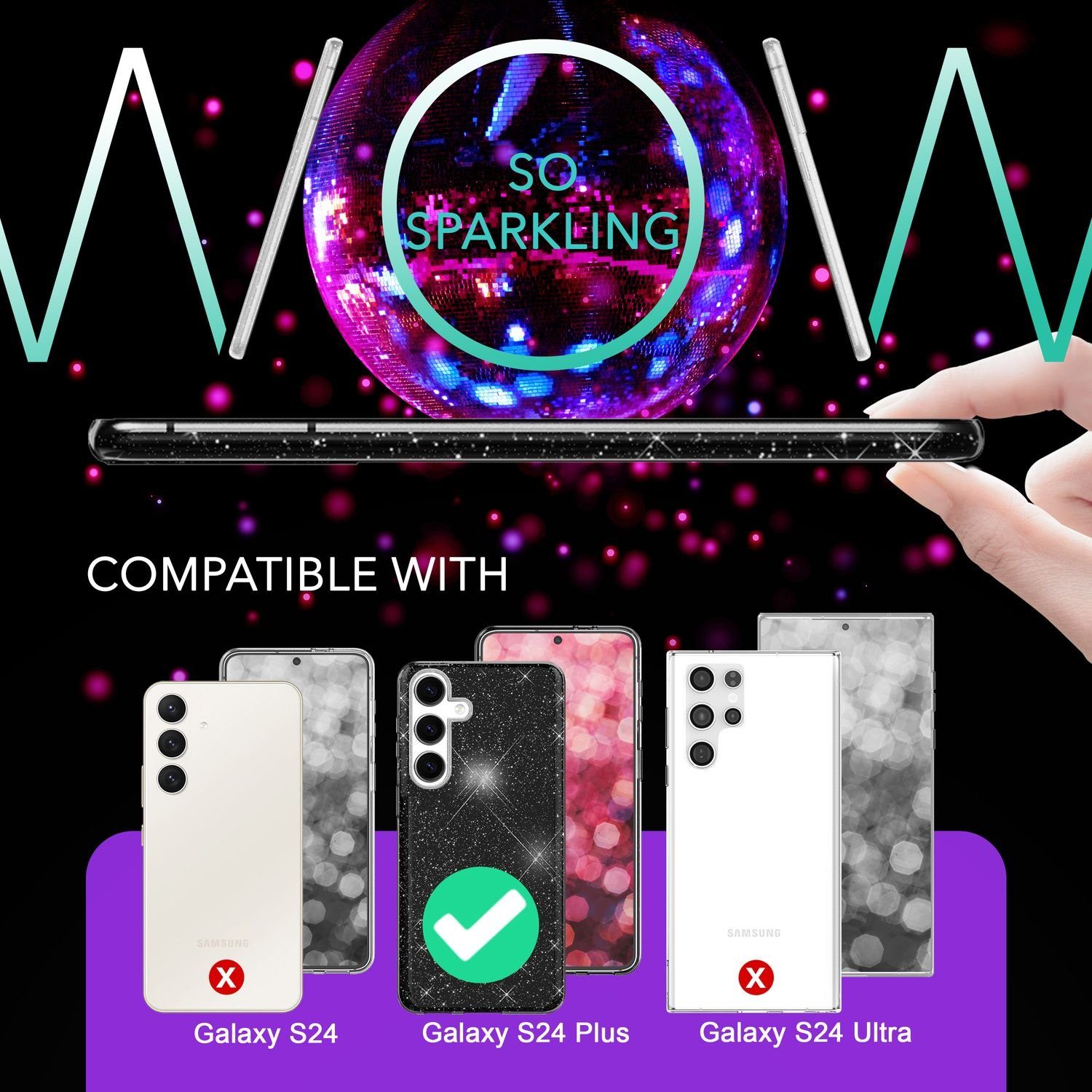 Nalia Smartphone-Hülle Samsung Galaxy S24 Plus, Glitzer Silikon Hülle / Glänzender Hybrid Schutz / Stoßfest & Robust