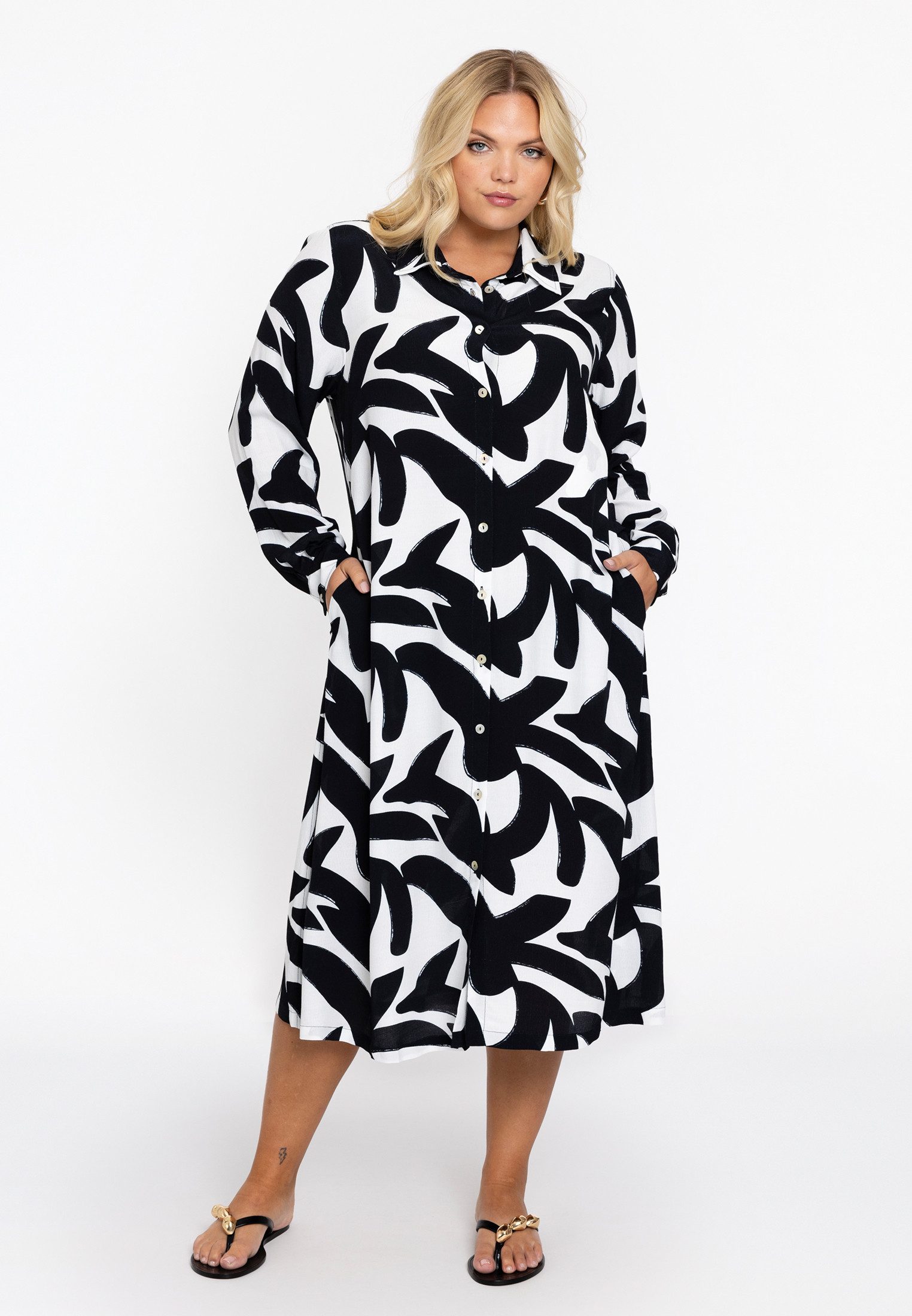 YOEK Midikleid Damen Kleid Große Größen mit langen Ärmeln