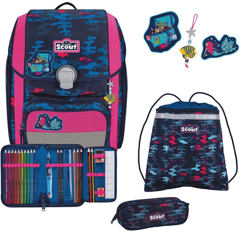Scout Schulranzen Genius, Magic Sea (Set, 4-tlg), 2 Funny Snaps Move; enthält recyceltes Material