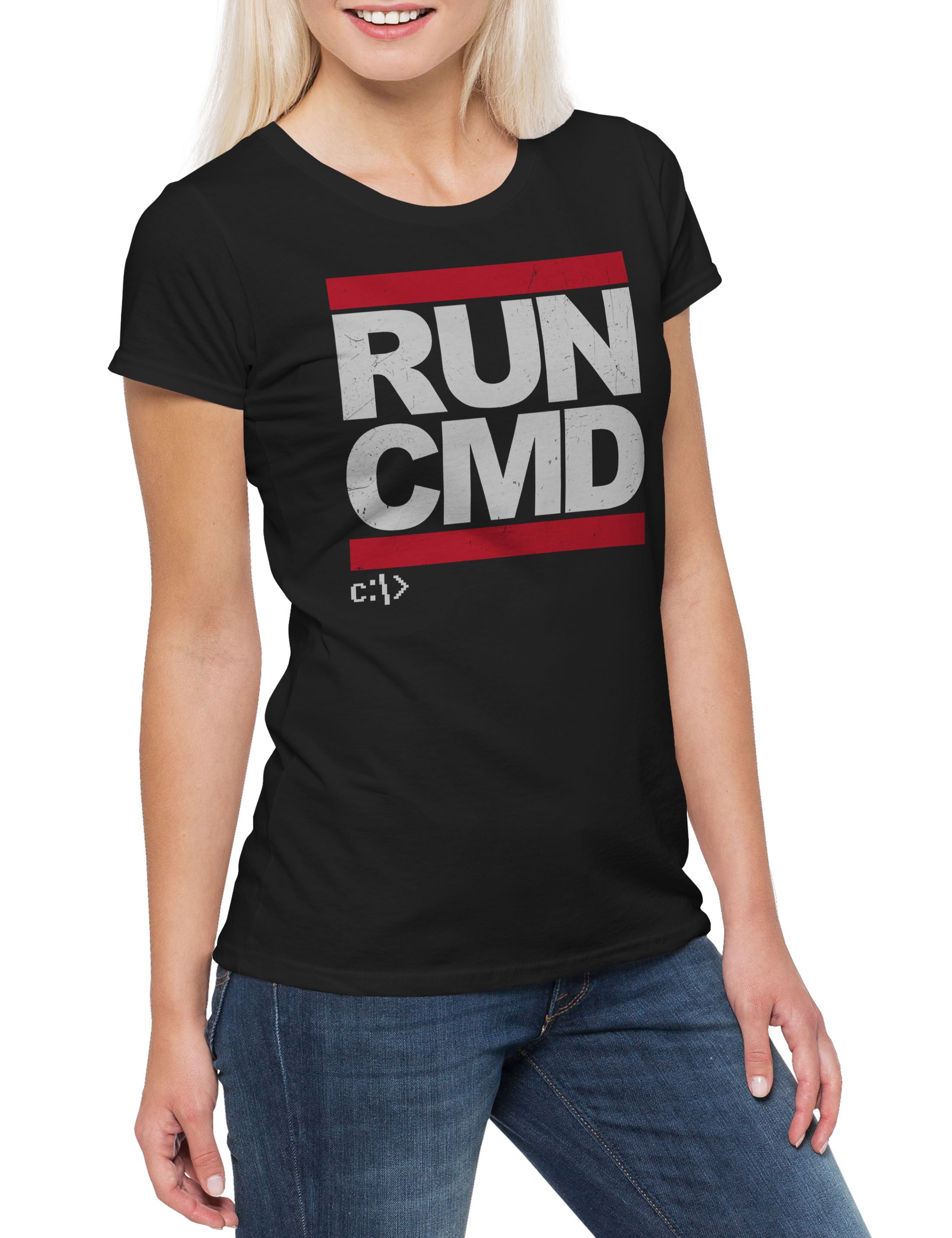 Print-Shirt RUN CMD Damen T-Shirt Hacker Computer Science Programmierer Admin IT