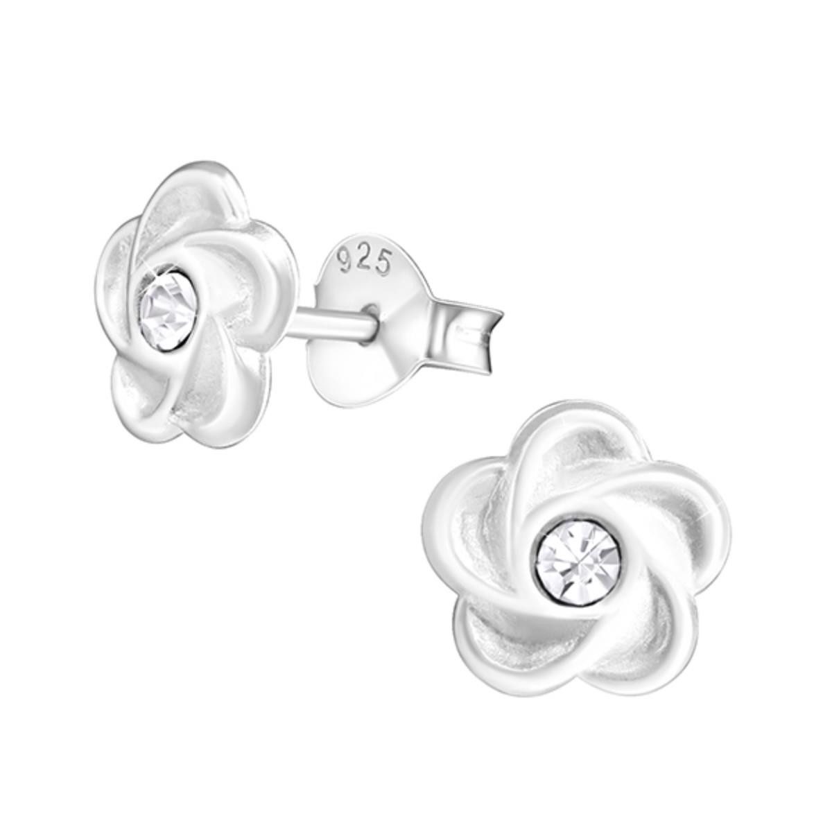 Paar Ohrstecker Ohrstecker Blume mit Kristall: 925 Silber Ohrringe