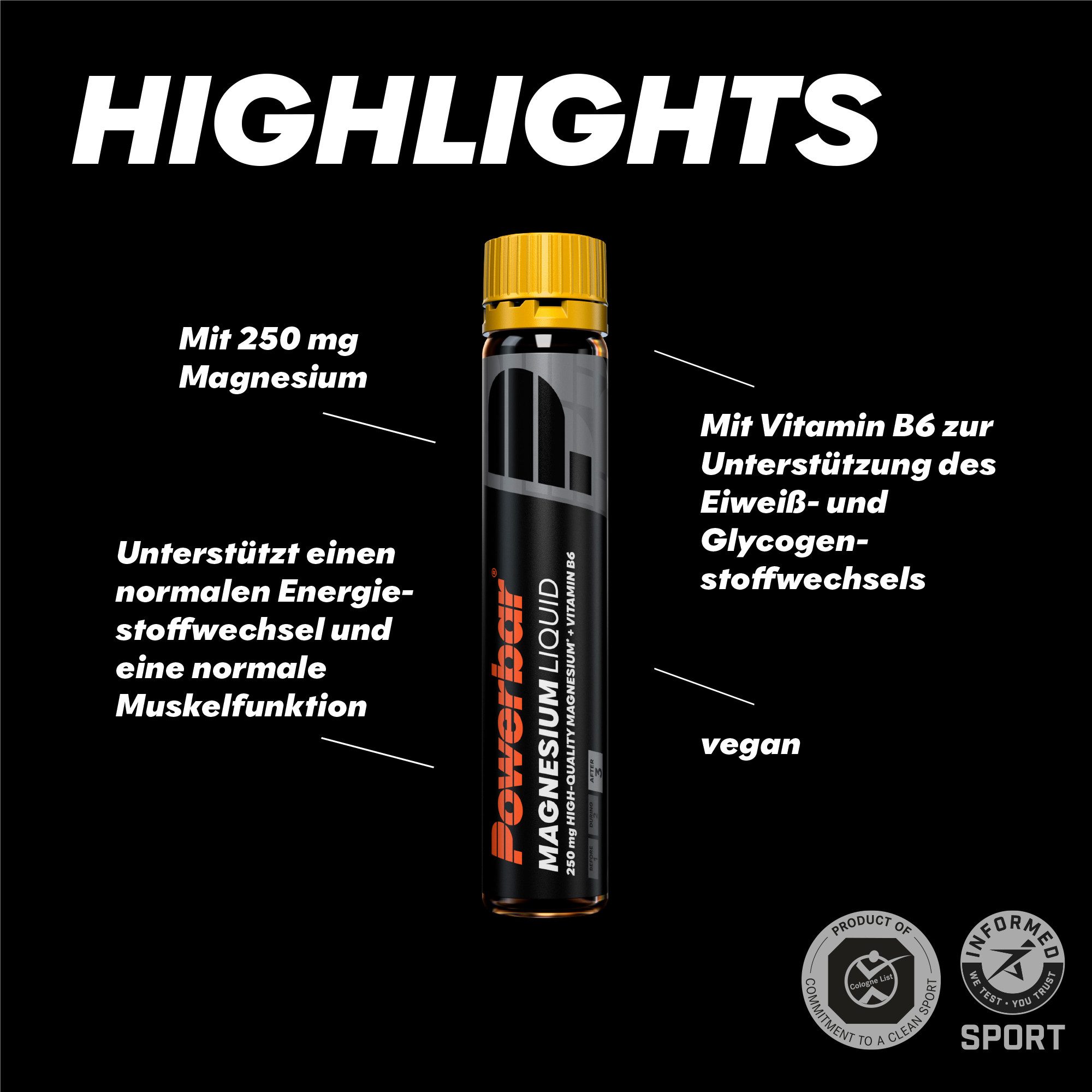 PowerBar Magnesium Liquid Black Line 250 mg Magnesium Vitamin B6 20 x 25 ml Shot, 25 er Display à 500 ml, 250 mg hochwertiges Magnesium plus Vitamin B6