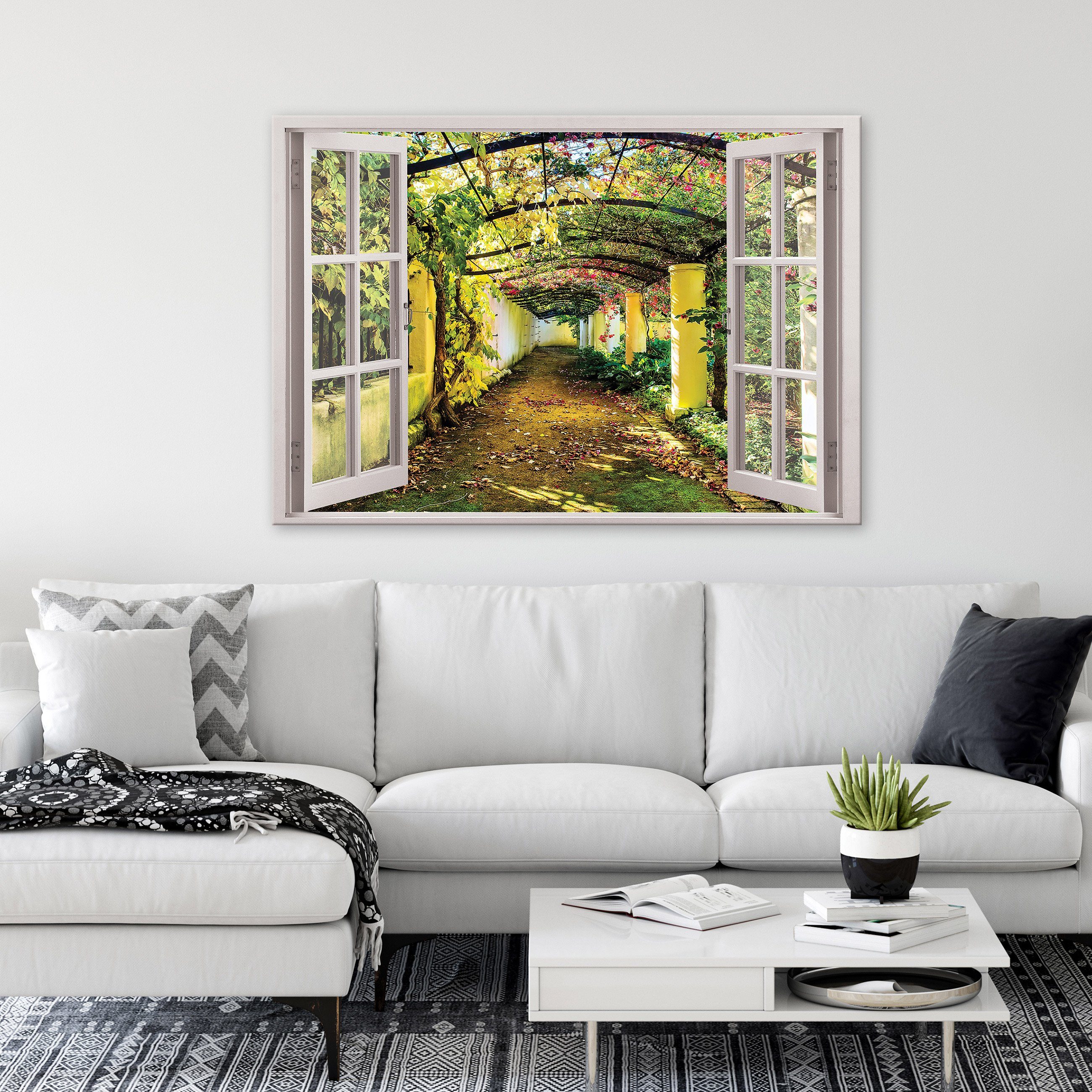 Wallarena Leinwandbild Fensterblick Natur Wald Grün Garten Wand Deko Wandbi günstig online kaufen